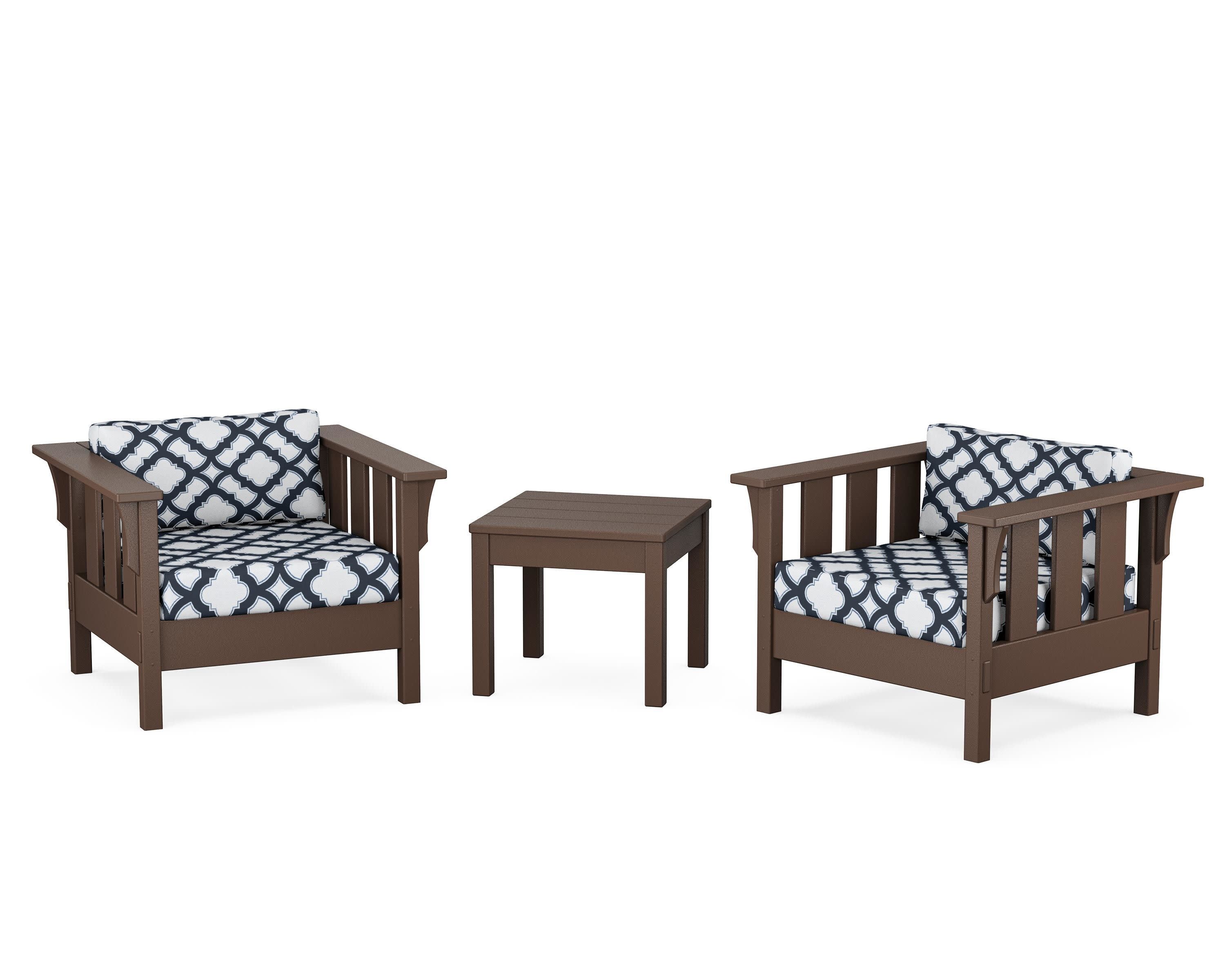 Acadia 3-Piece Deep Seating Set in Mahogany / Trellis Marine Indigo