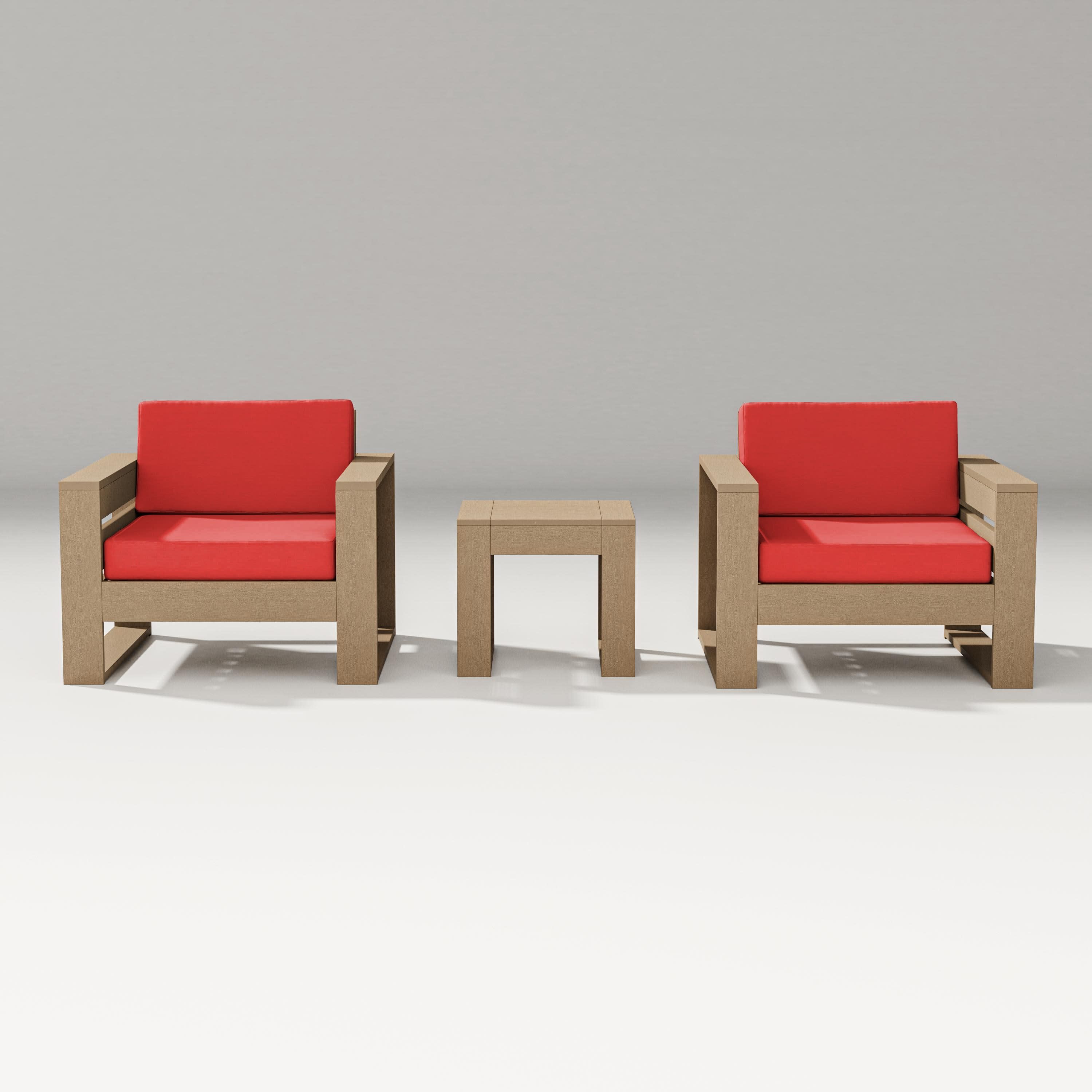 Latitude 3-Piece Lounge Chair Set in Vintage Sahara / Crimson Linen