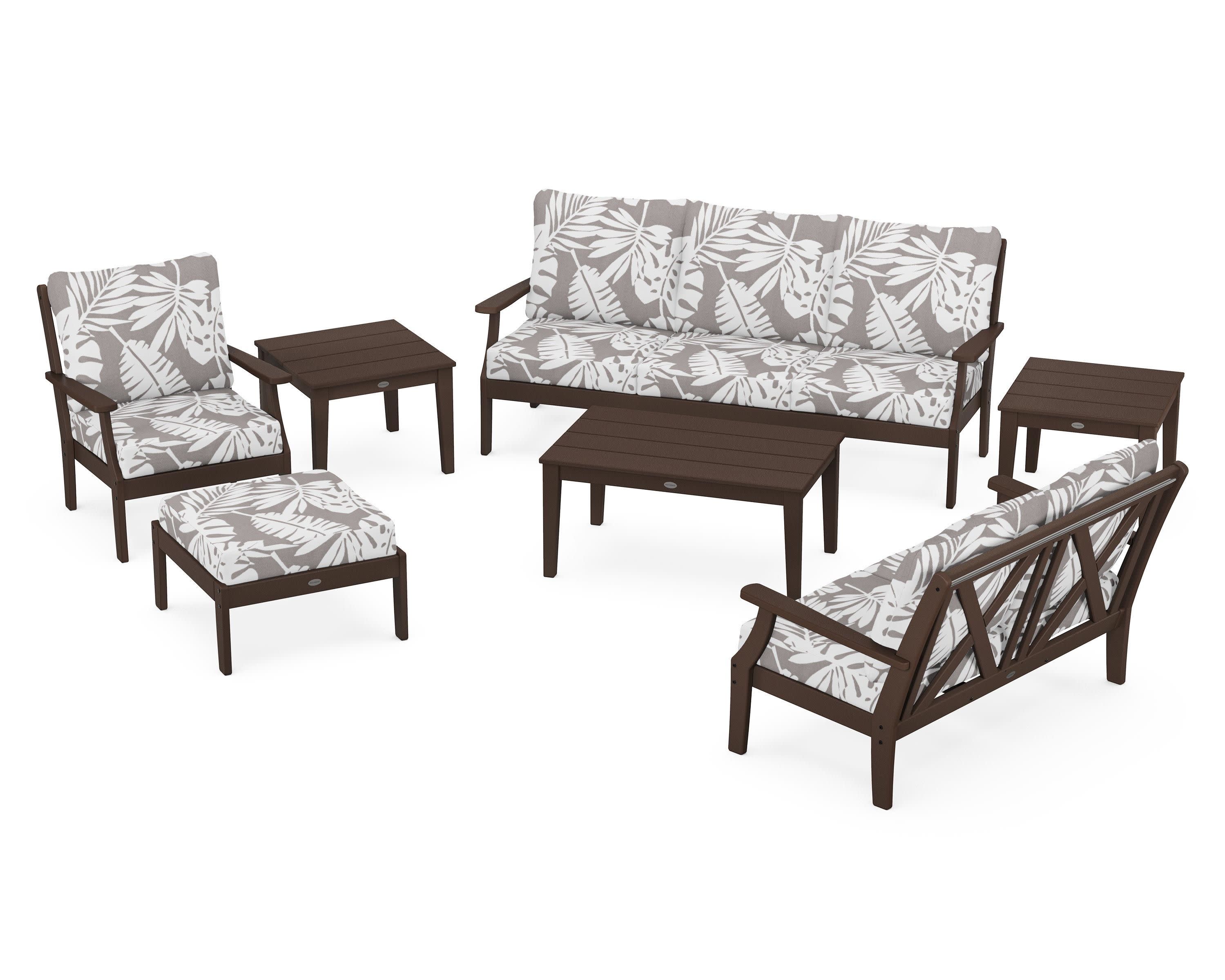 Braxton 7-Piece Deep Seating Set in Mahogany / Leaf Grey Mist