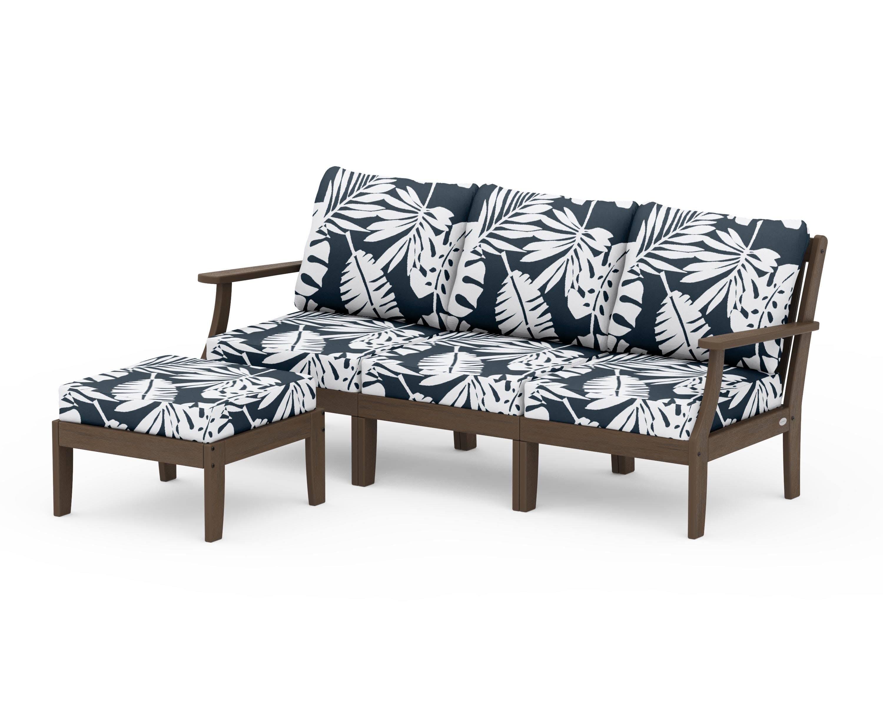 Braxton Modular 4-Piece Deep Seating Set with Ottoman in Kona / Leaf Marine Indigo