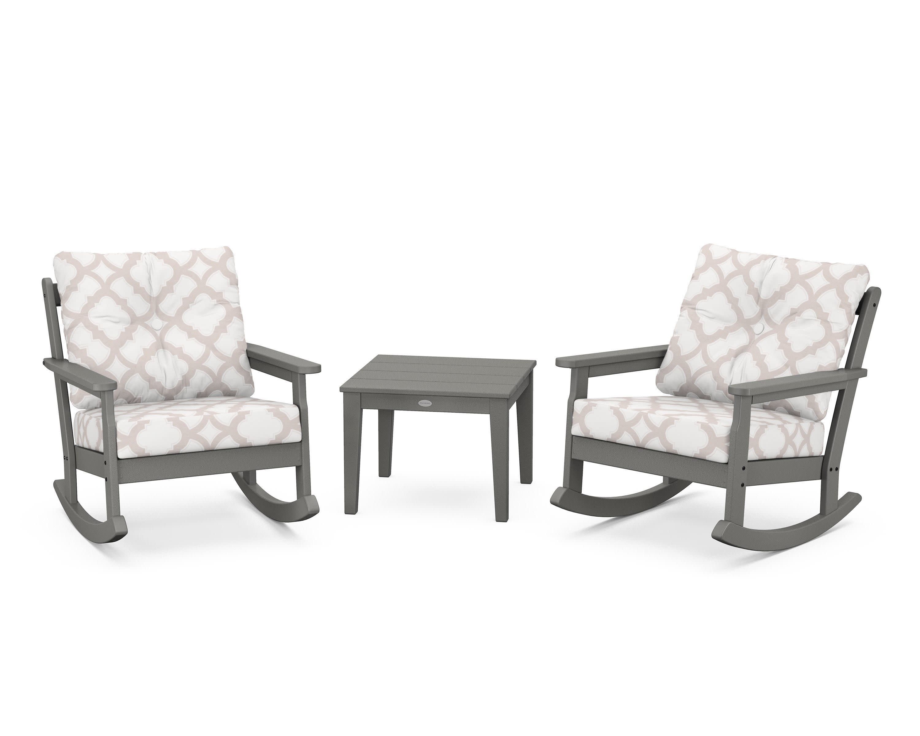 Vineyard 3-Piece Deep Seating Rocker Set in Slate Grey / Trellis Dune Burlap