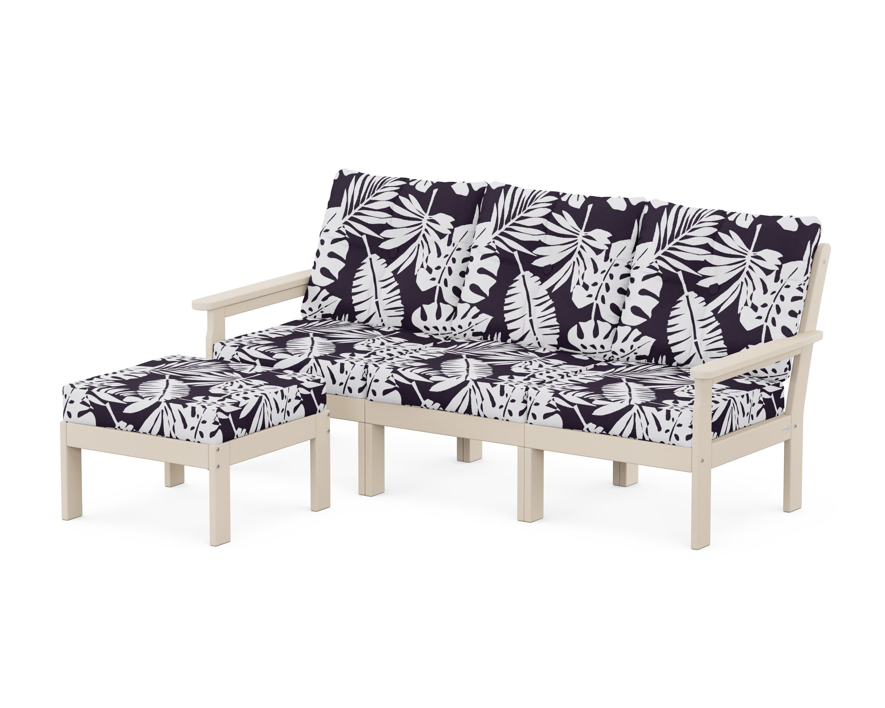 Vineyard 4-Piece Sectional with Ottoman in Sand / Leaf Navy