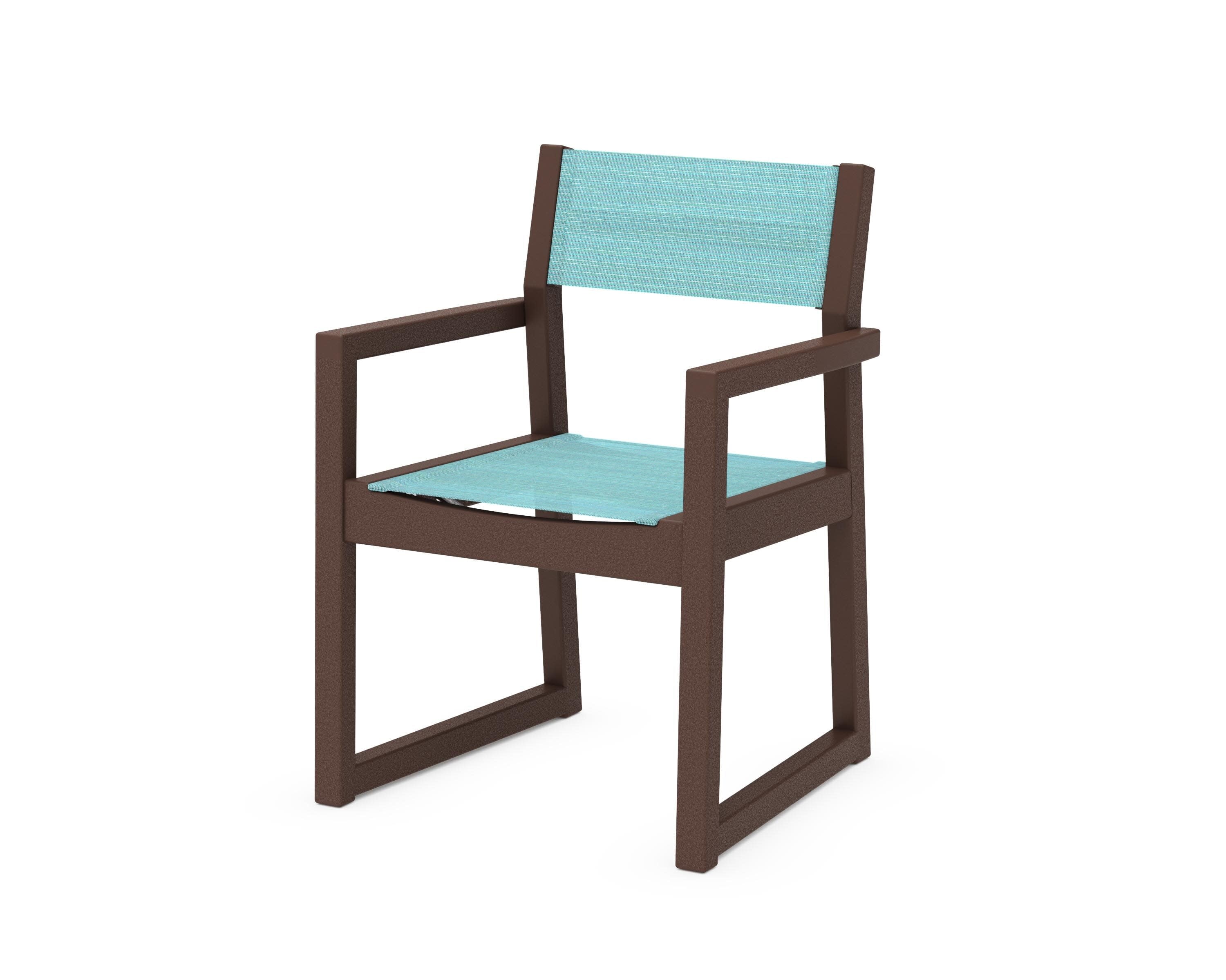 EDGE Sling Dining Arm Chair in Mahogany / Dupioni Aquamarine Sling