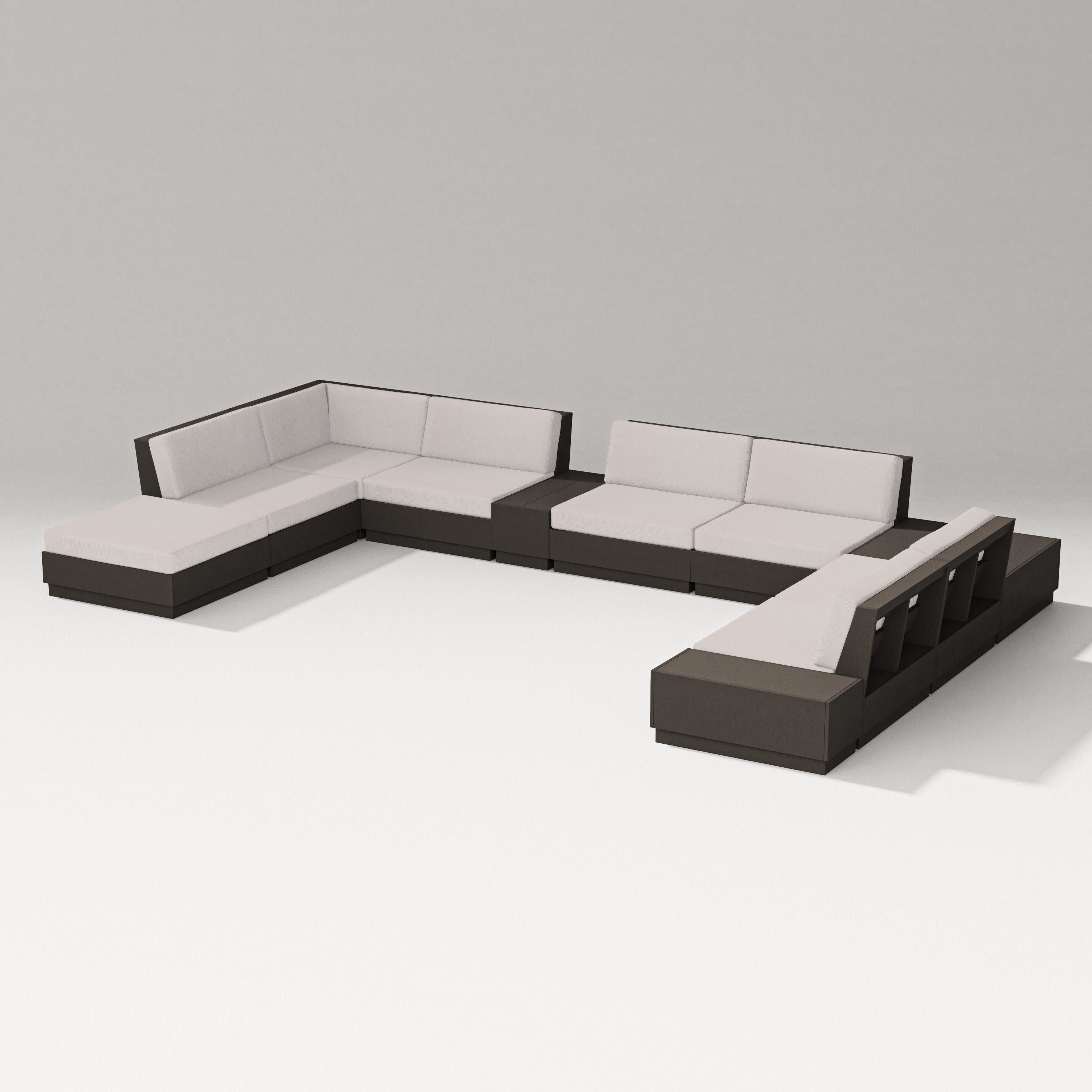 Elevate 11-Piece Conversation Sectional Set in Vintage Coffee / Dune Burlap