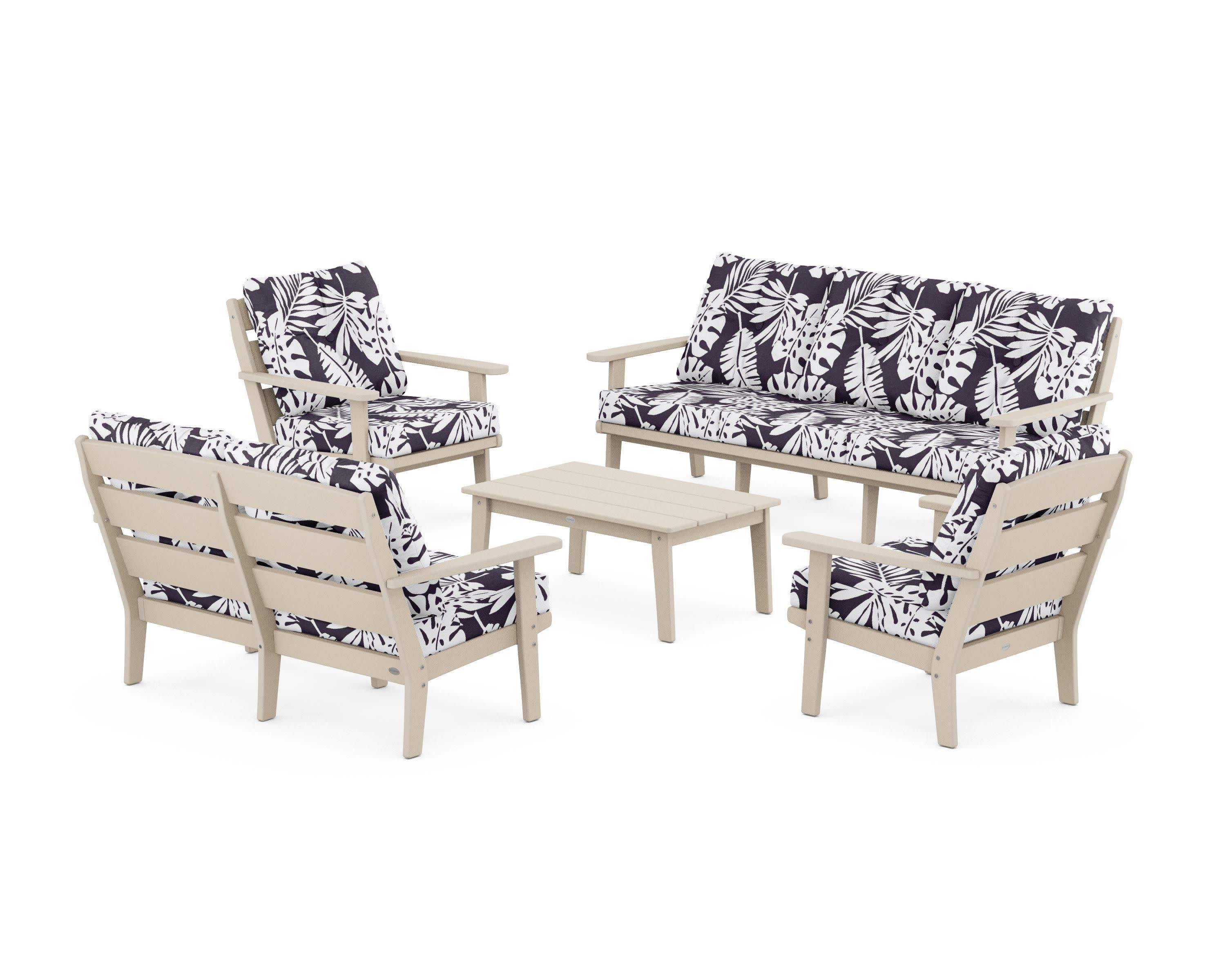 Lakeside 5-Piece Lounge Sofa Set in Sand / Leaf Navy