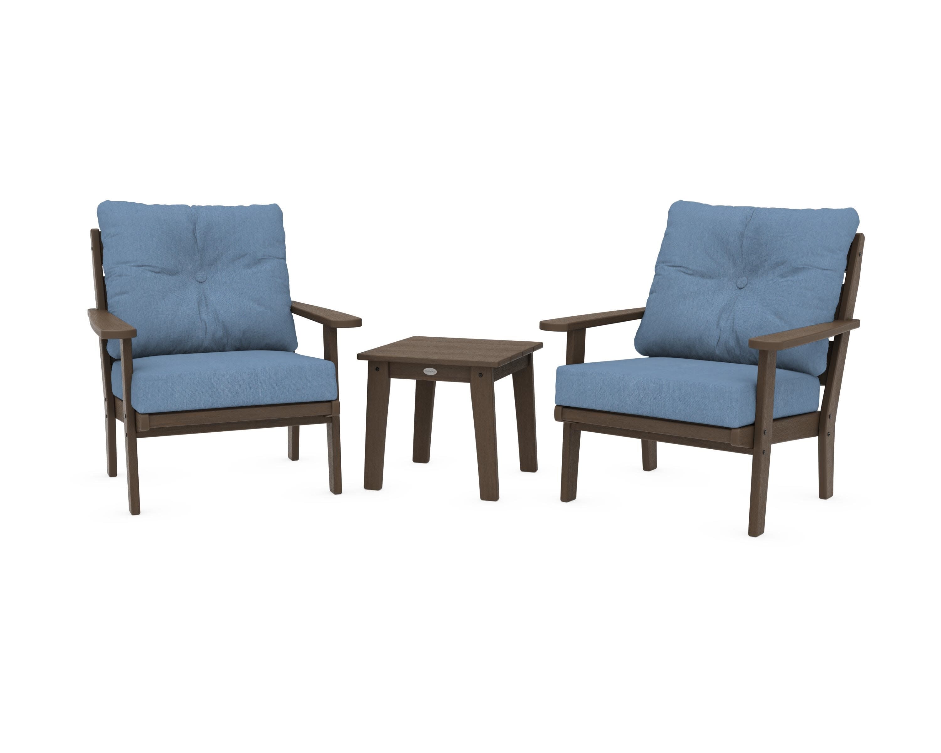 Lakeside 3-Piece Deep Seating Chair Set in Kona / Sky Blue