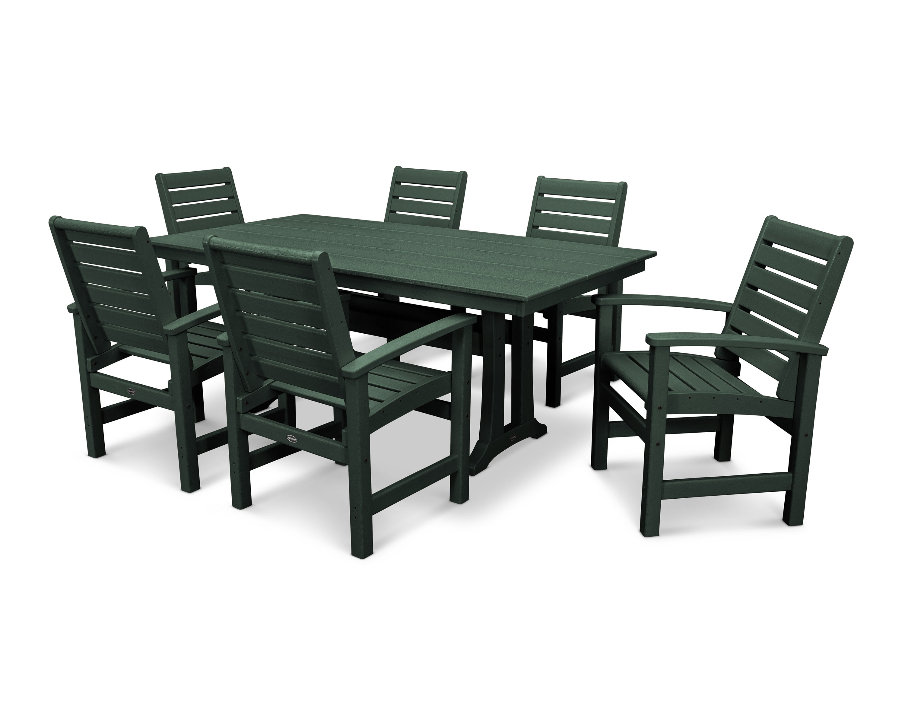 Signature 7-Piece Farmhouse Dining Set with Trestle Legs in Green