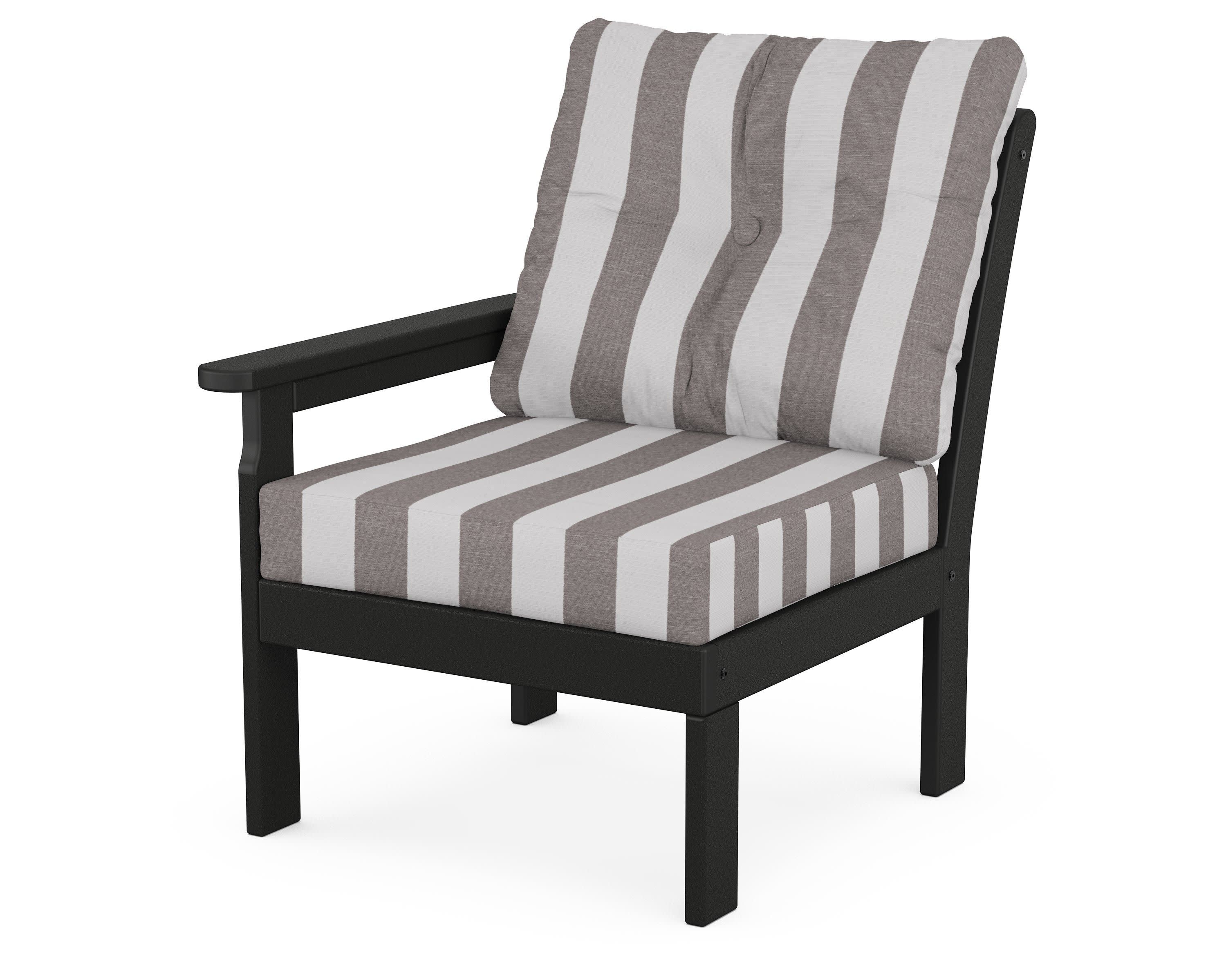 Vineyard Modular Left Arm Chair in Black / Cabana Stripe Grey Mist