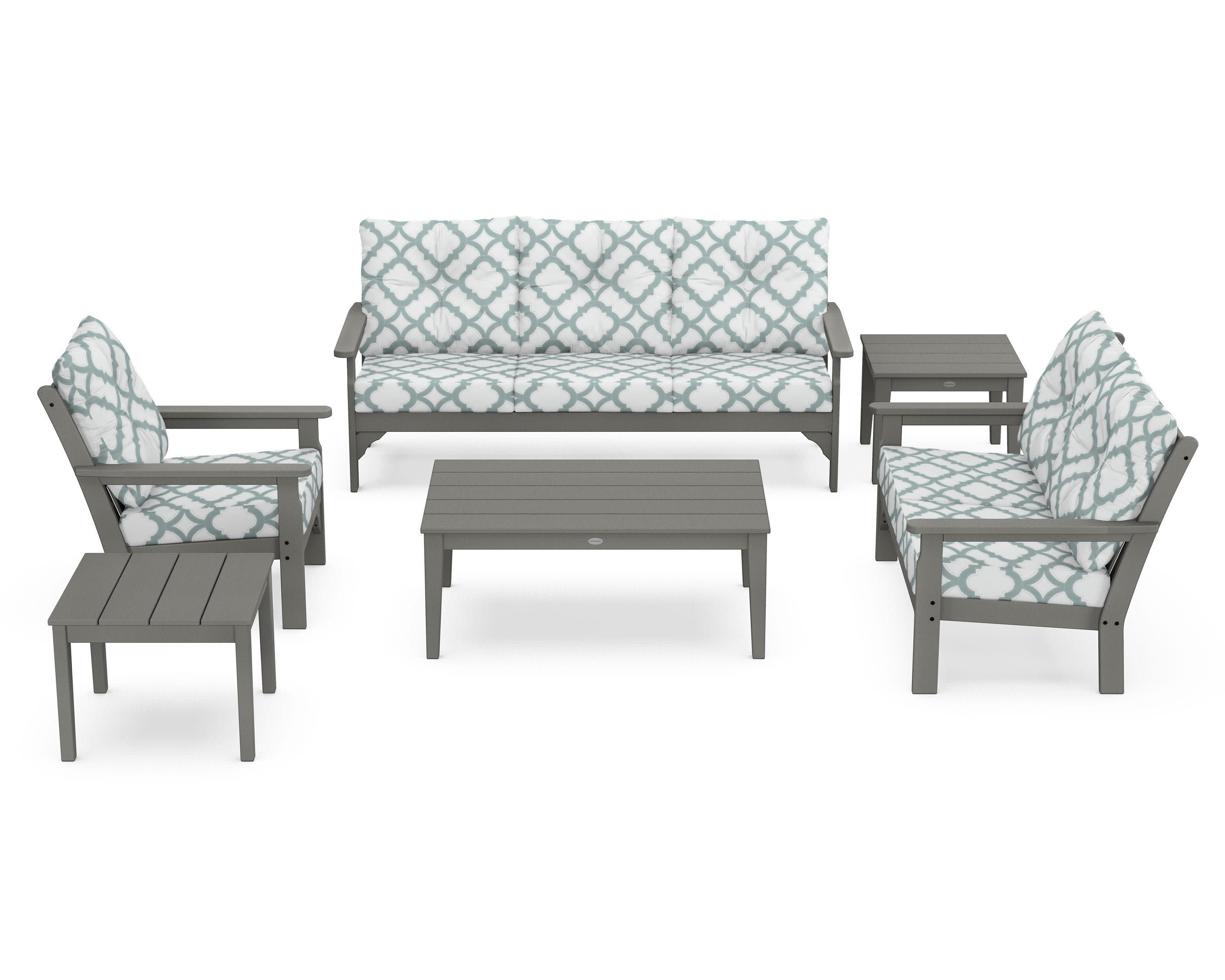 Vineyard 6-Piece Deep Seating Set in Slate Grey / Trellis Glacier Spa