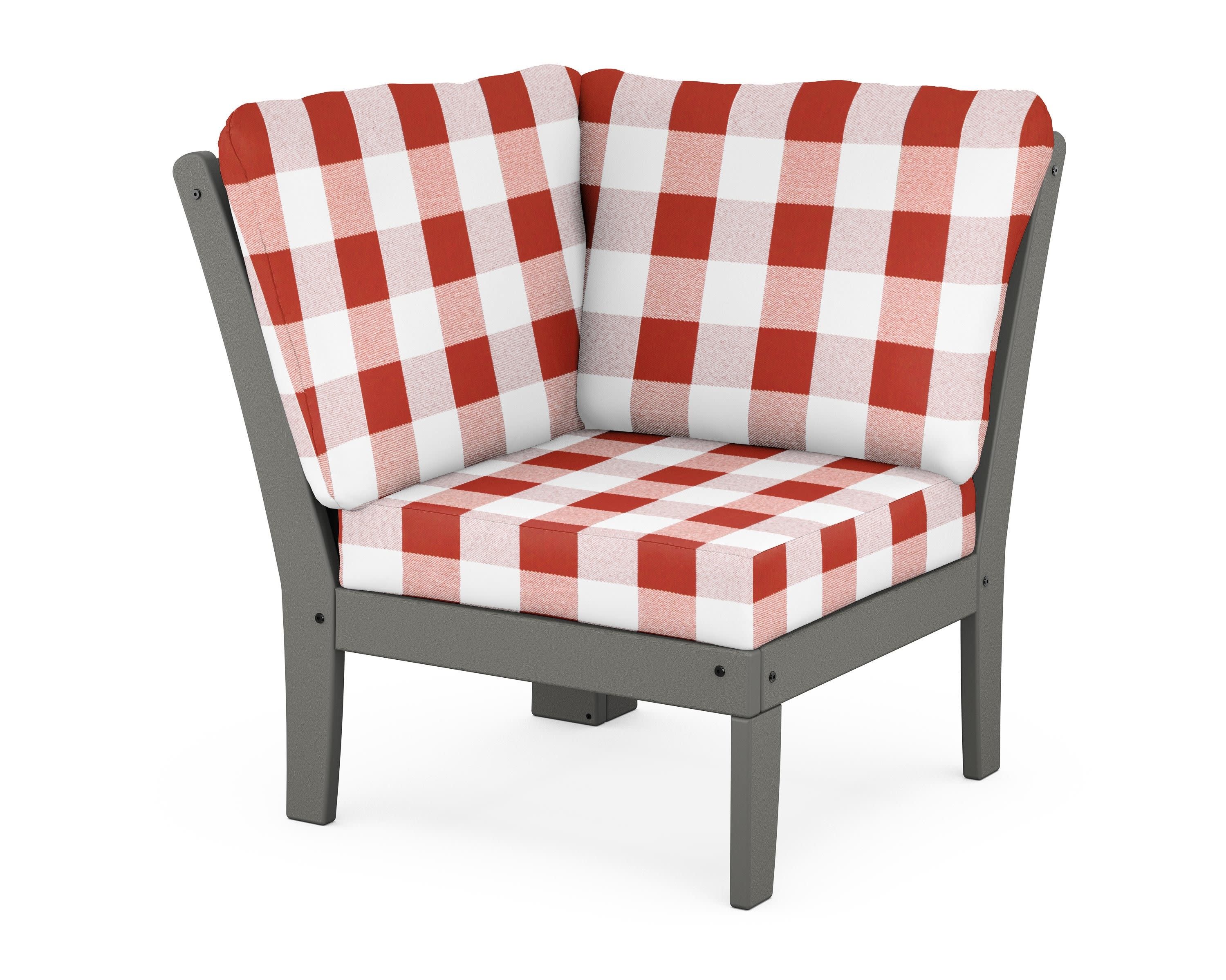 Braxton Modular Corner Chair in Slate Grey / Buffalo Plaid Crimson
