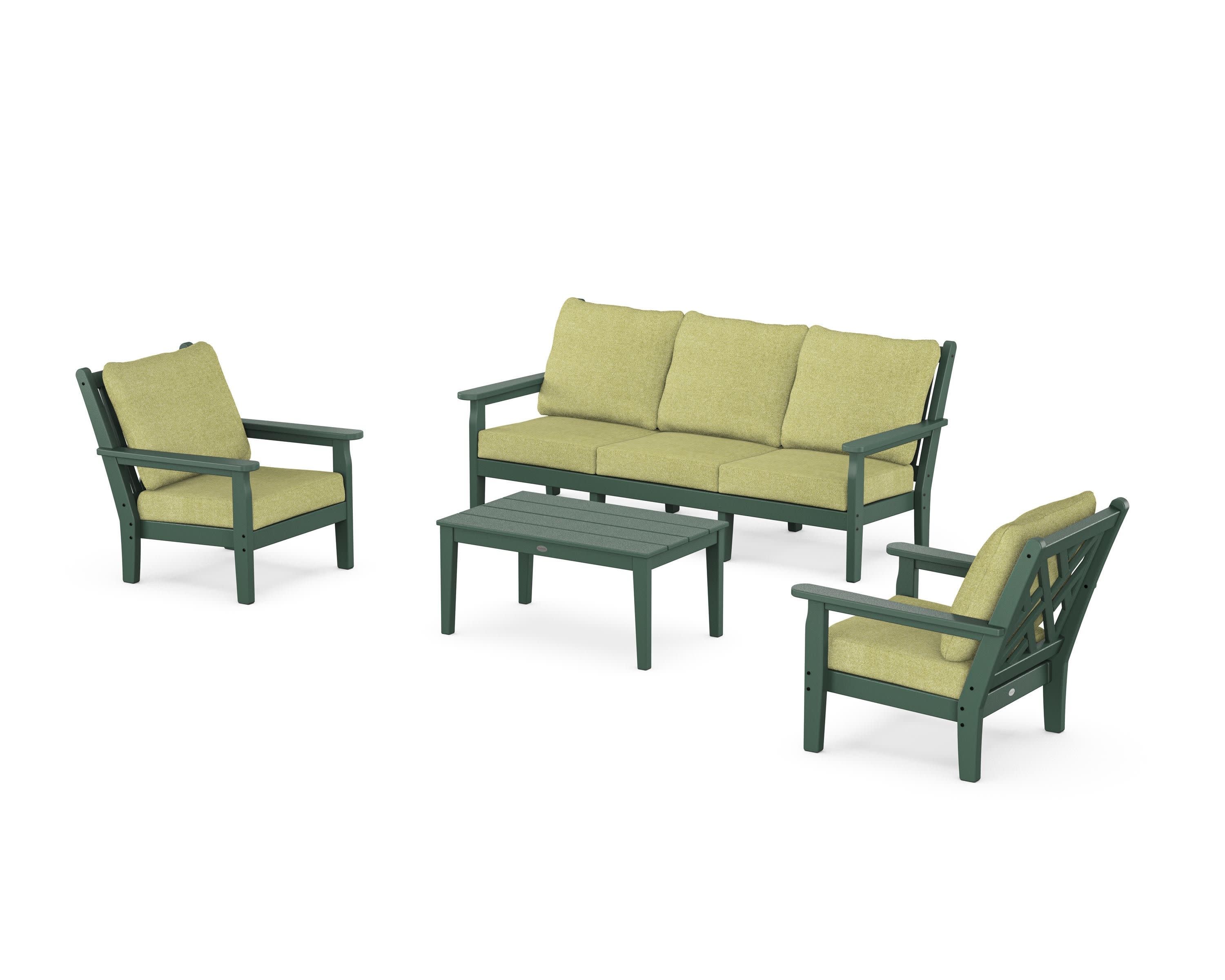 Chippendale 4-Piece Deep Seating Set with Sofa in Green / Chartreuse Boucle