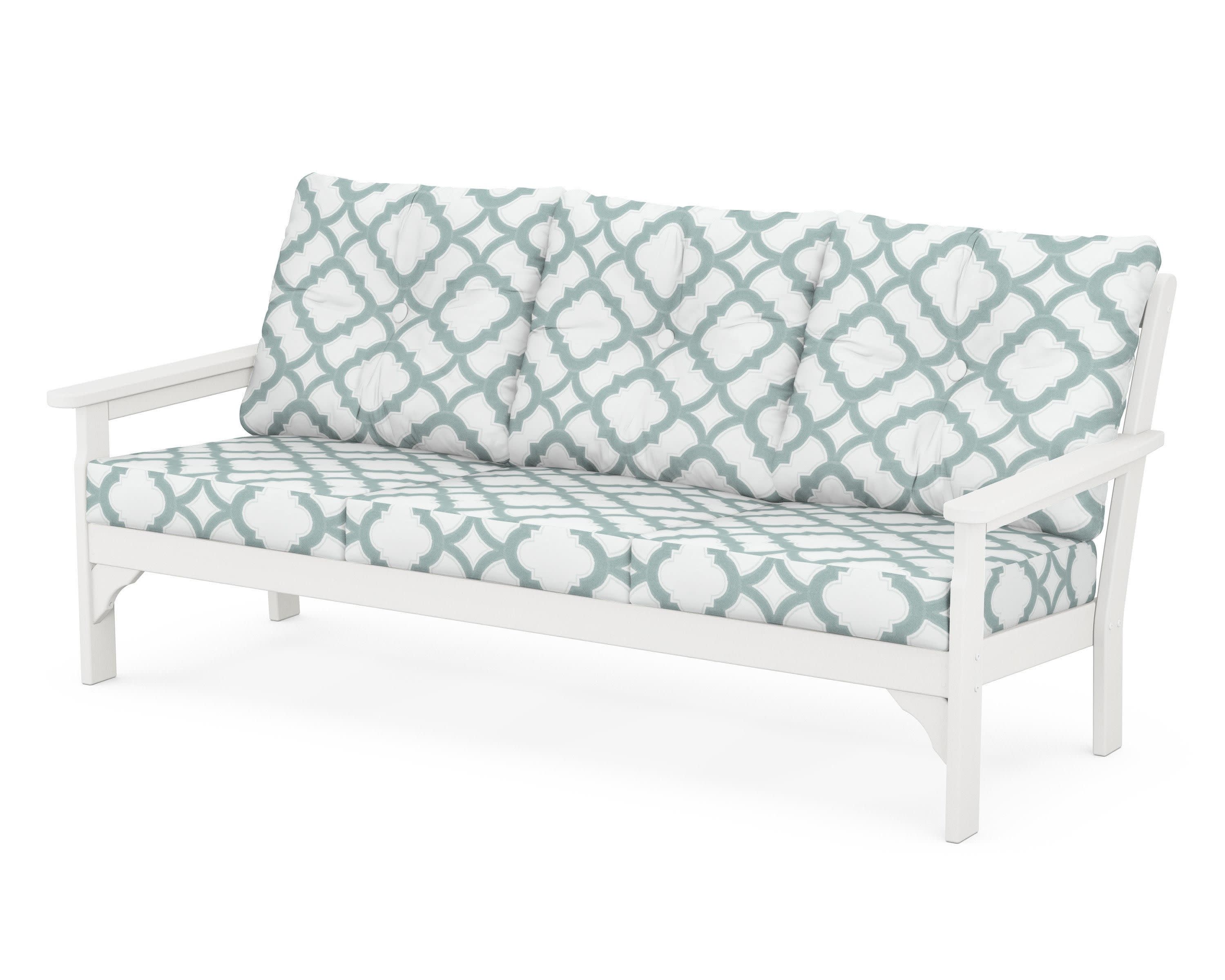 Vineyard Deep Seating Sofa in White / Trellis Glacier Spa