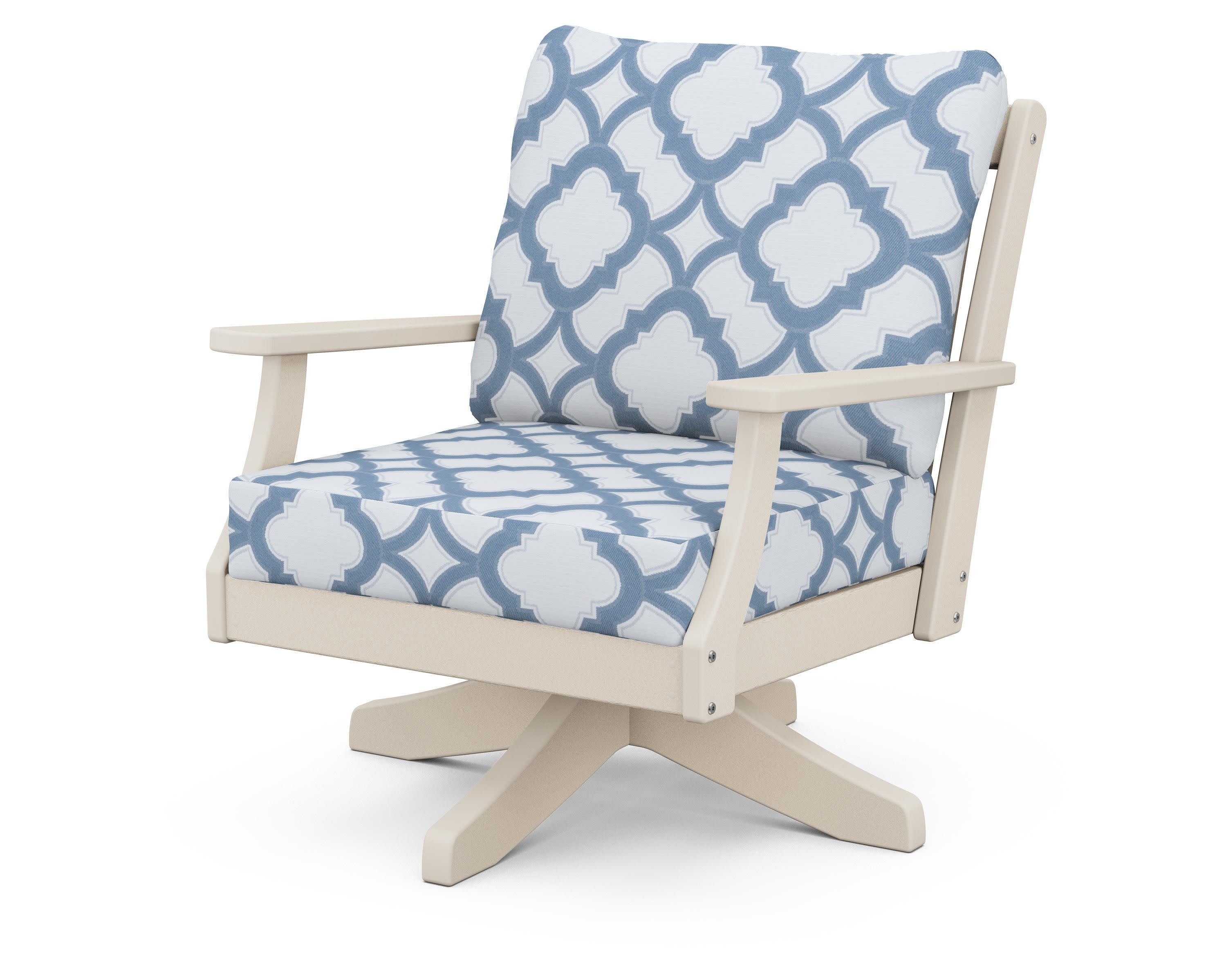 Braxton Deep Seating Swivel Chair in Sand / Trellis Sky Blue