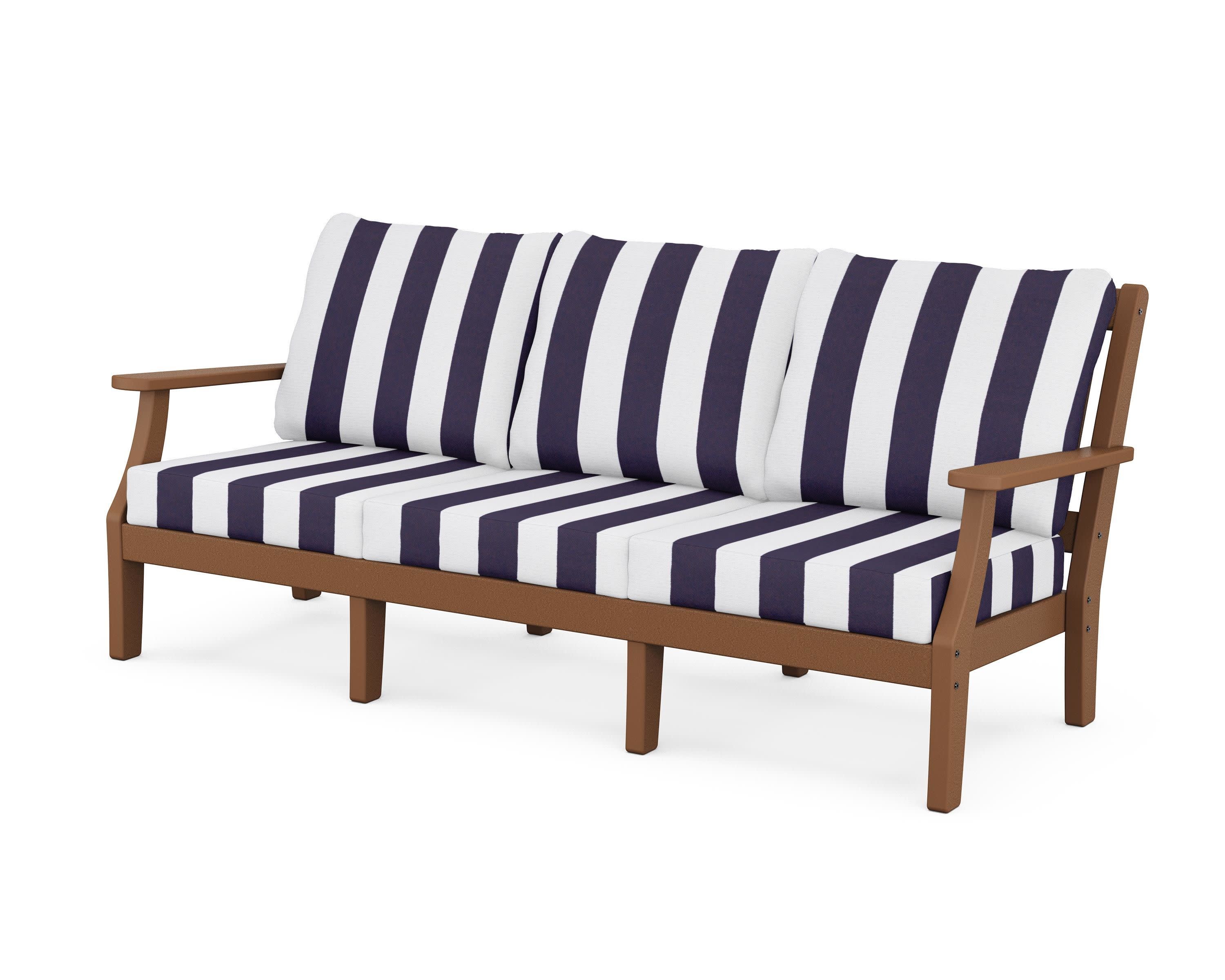 Chinoiserie Deep Seating Sofa in Teak / Cabana Stripe Navy