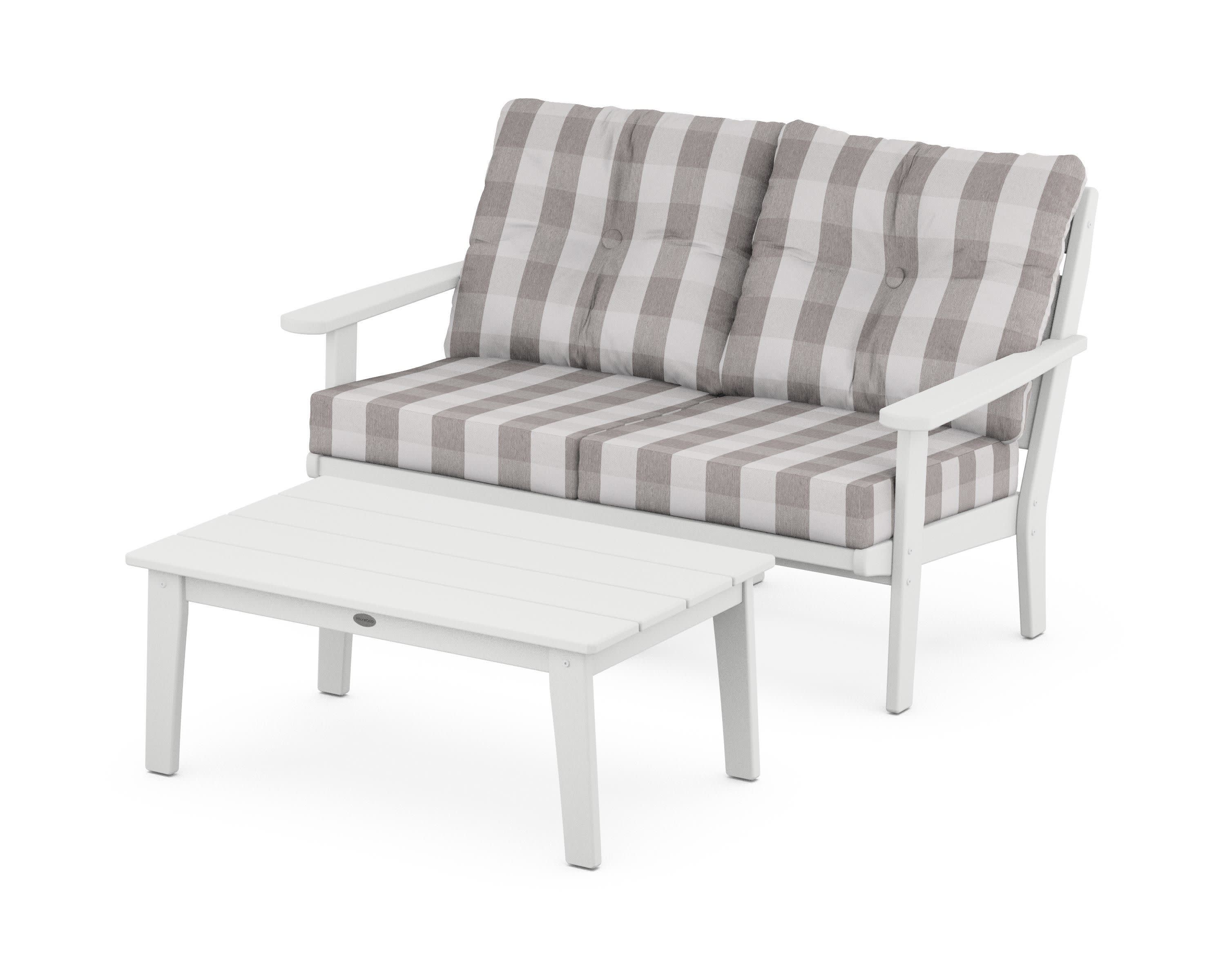 Lakeside 2-Piece Lounge Loveseat Set in White / Buffalo Plaid Grey Mist