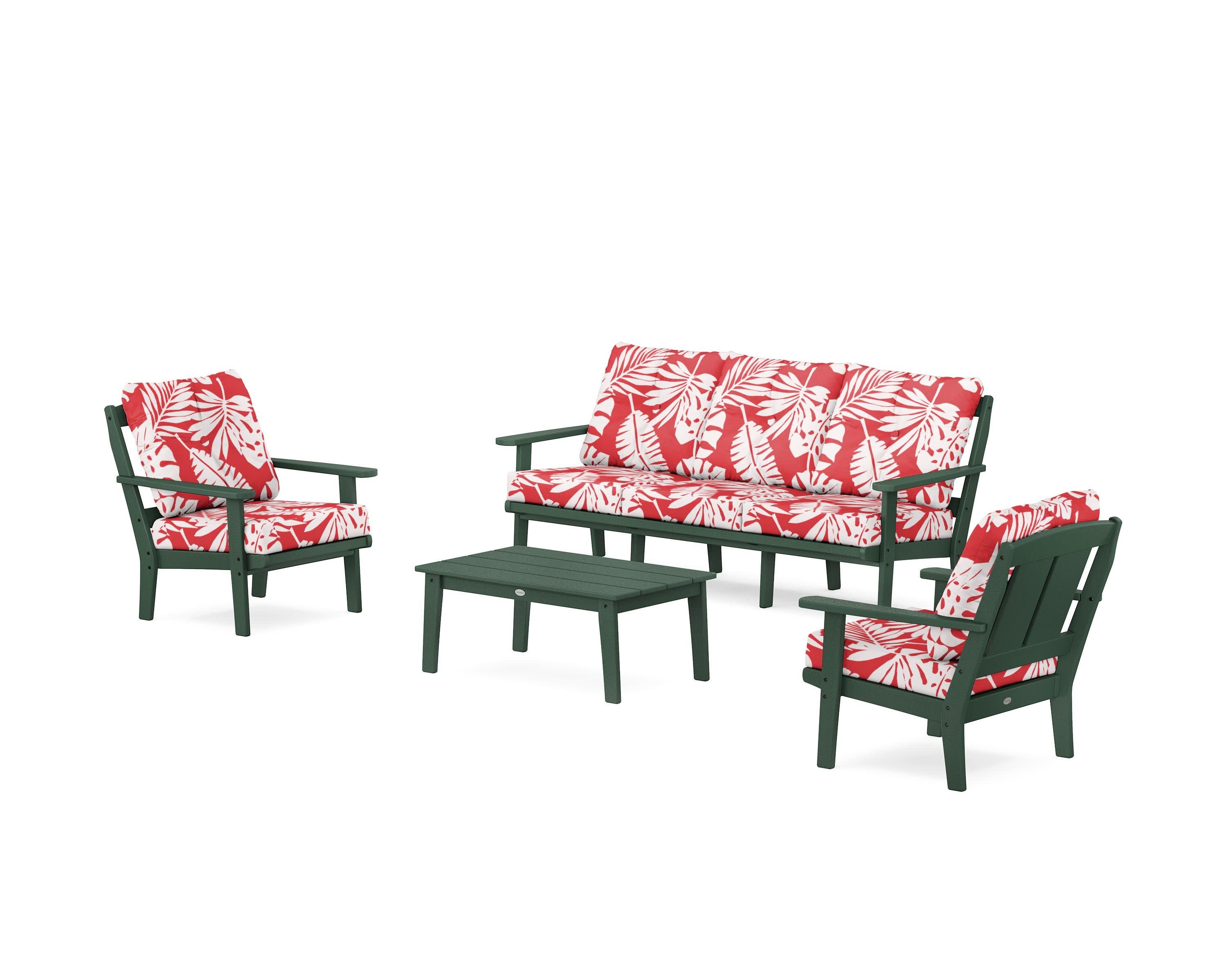 Mission 4-Piece Deep Seating Set with Sofa in Green / Leaf Crimson