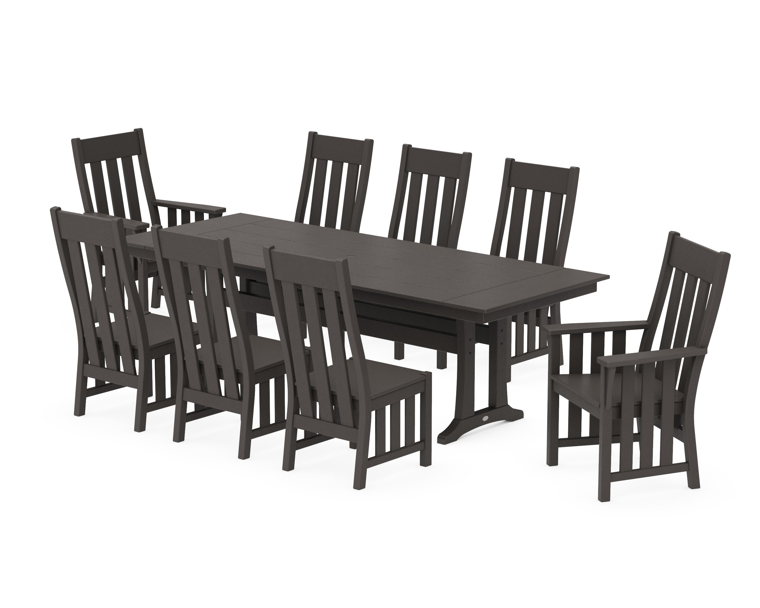 Acadia 9-Piece Farmhouse Dining Set with Trestle Legs in Vintage Coffee