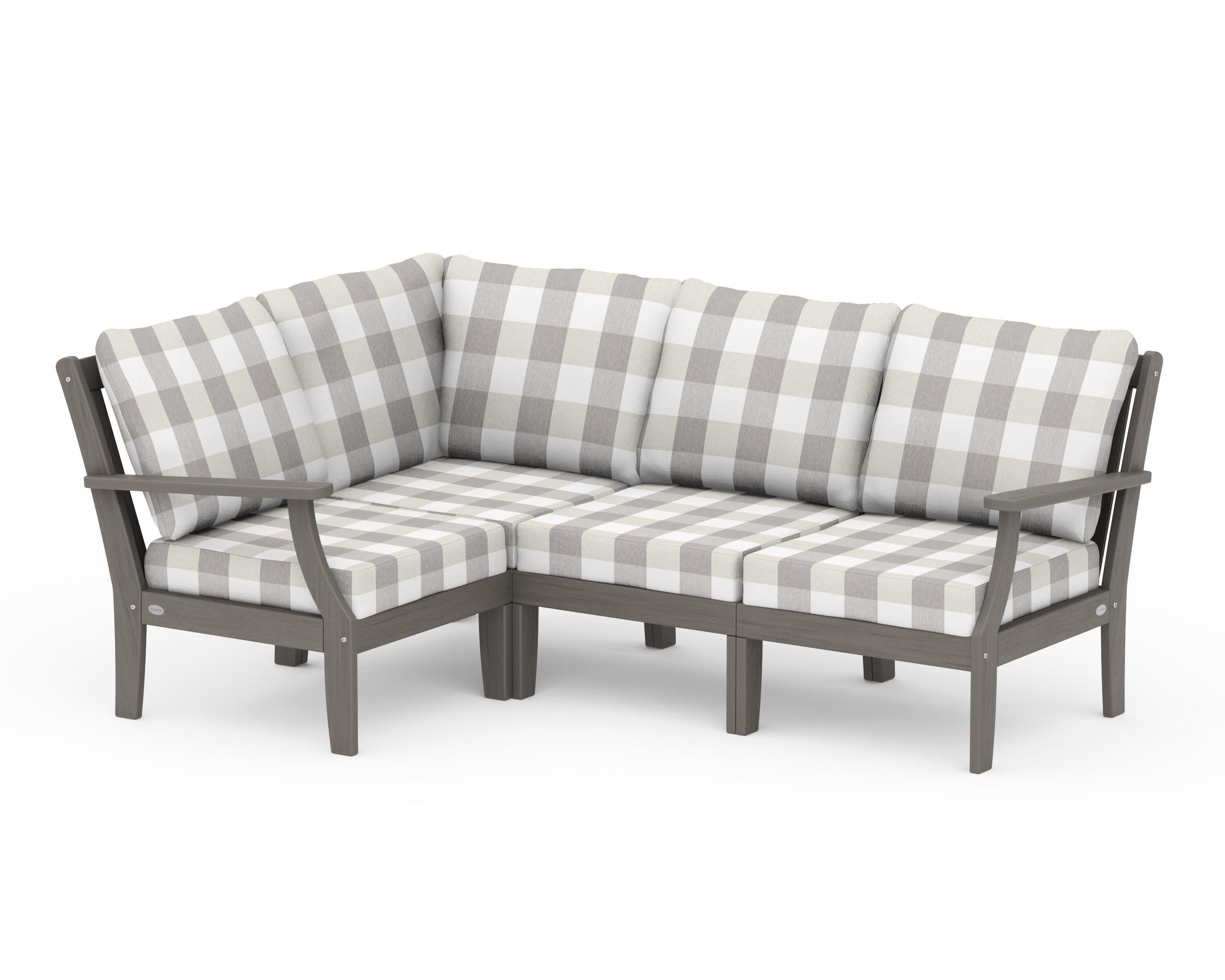 Braxton Modular 4-Piece Deep Seating Set in Driftwood / Buffalo Plaid Grey Mist