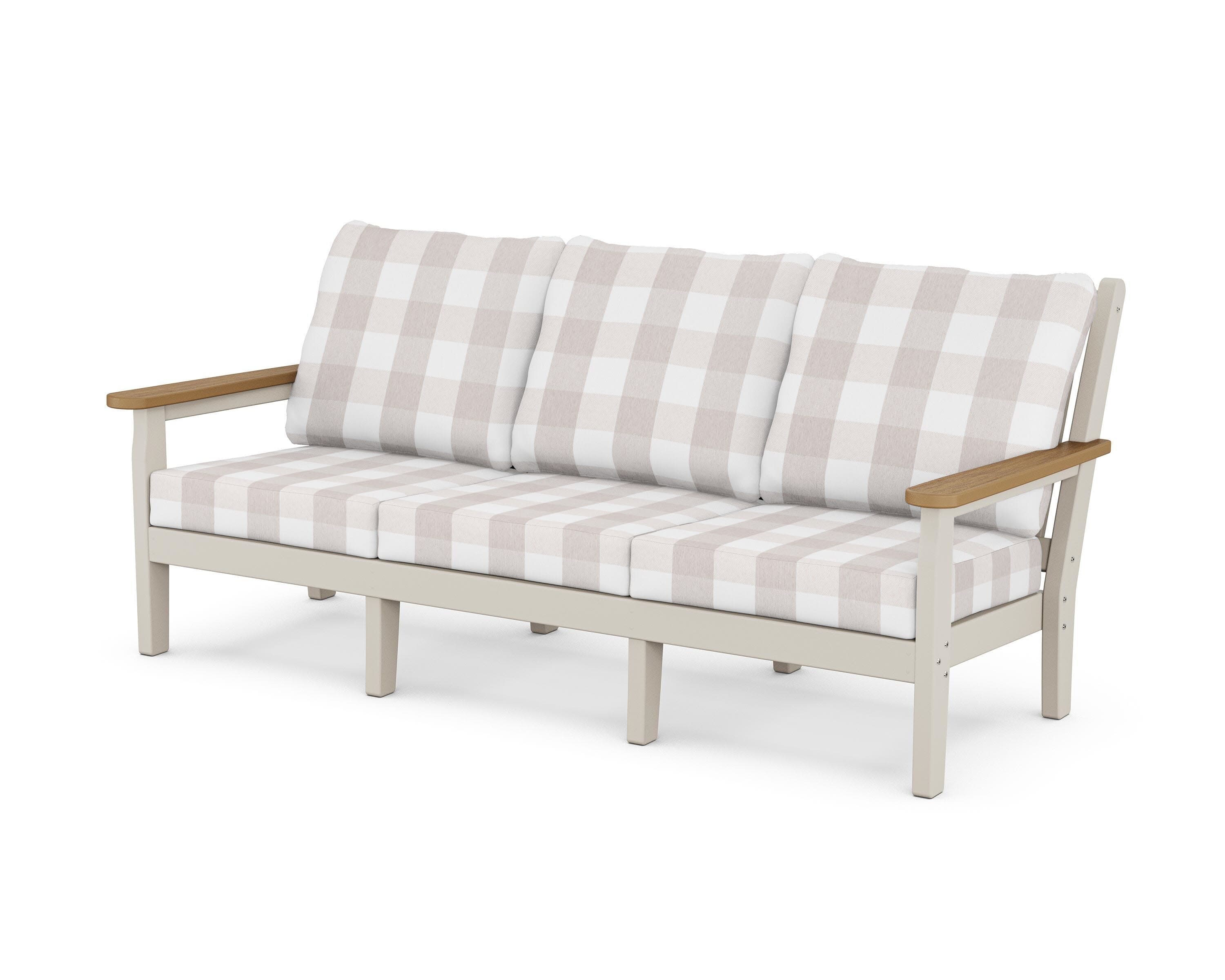 Chippendale Deep Seating Sofa in Sand / Natural / Buffalo Plaid Dune Burlap