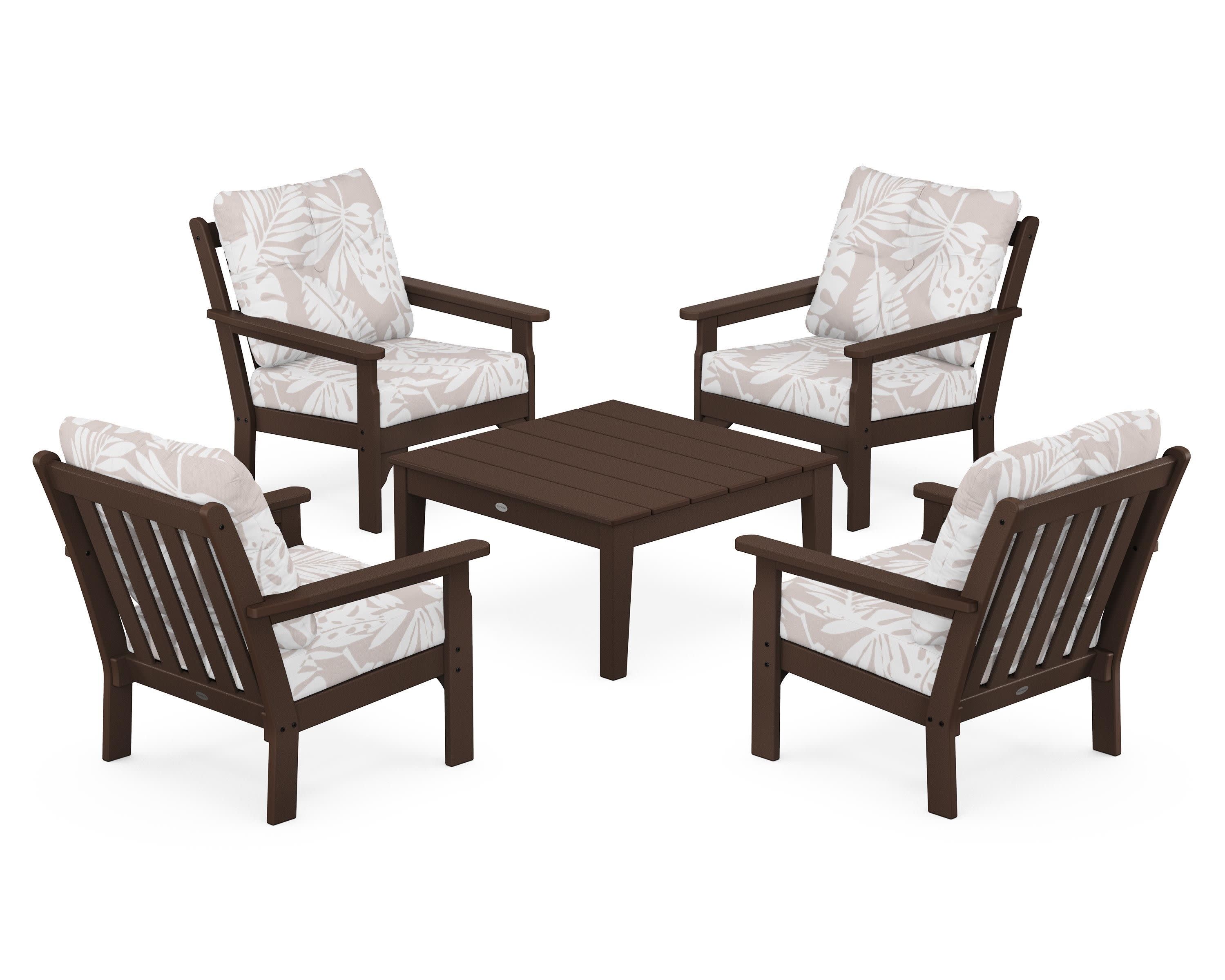 Vineyard 5-Piece Deep Seating Conversation Set in Mahogany / Leaf Dune Burlap
