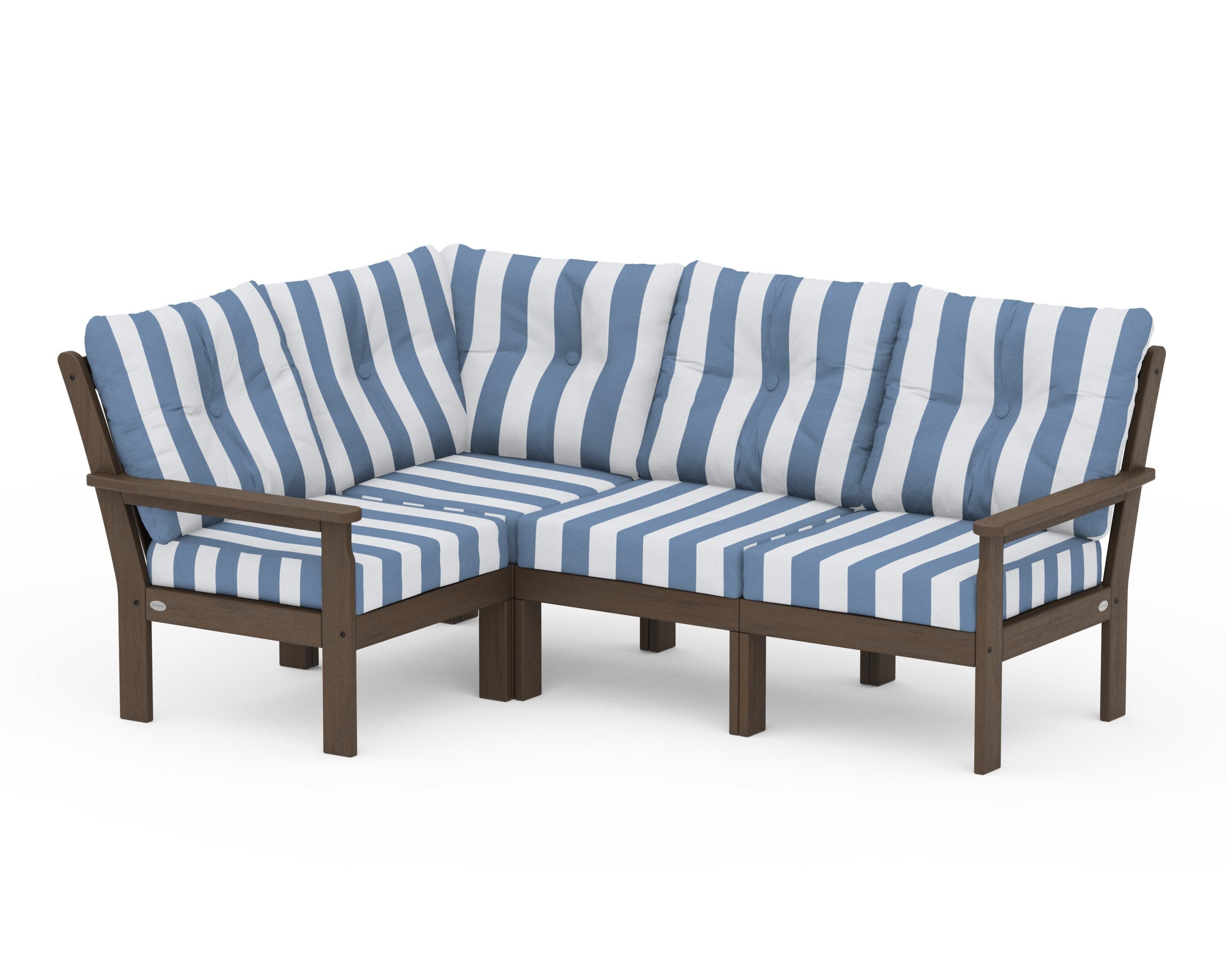 Vineyard 4-Piece Sectional in Kona / Cabana Stripe Sky Blue