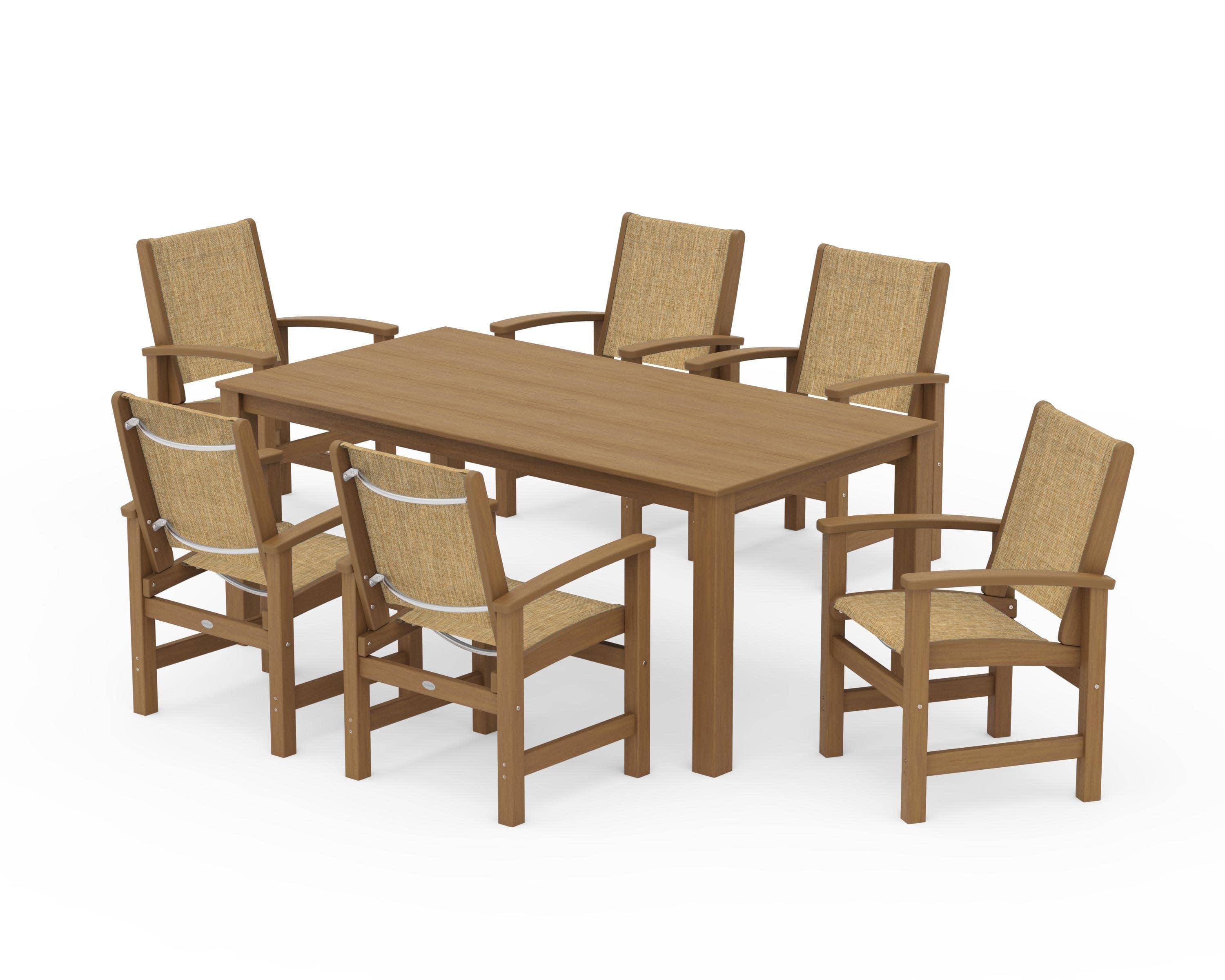 Coastal 7-Piece Parsons Dining Set in Natural / Burlap Sling