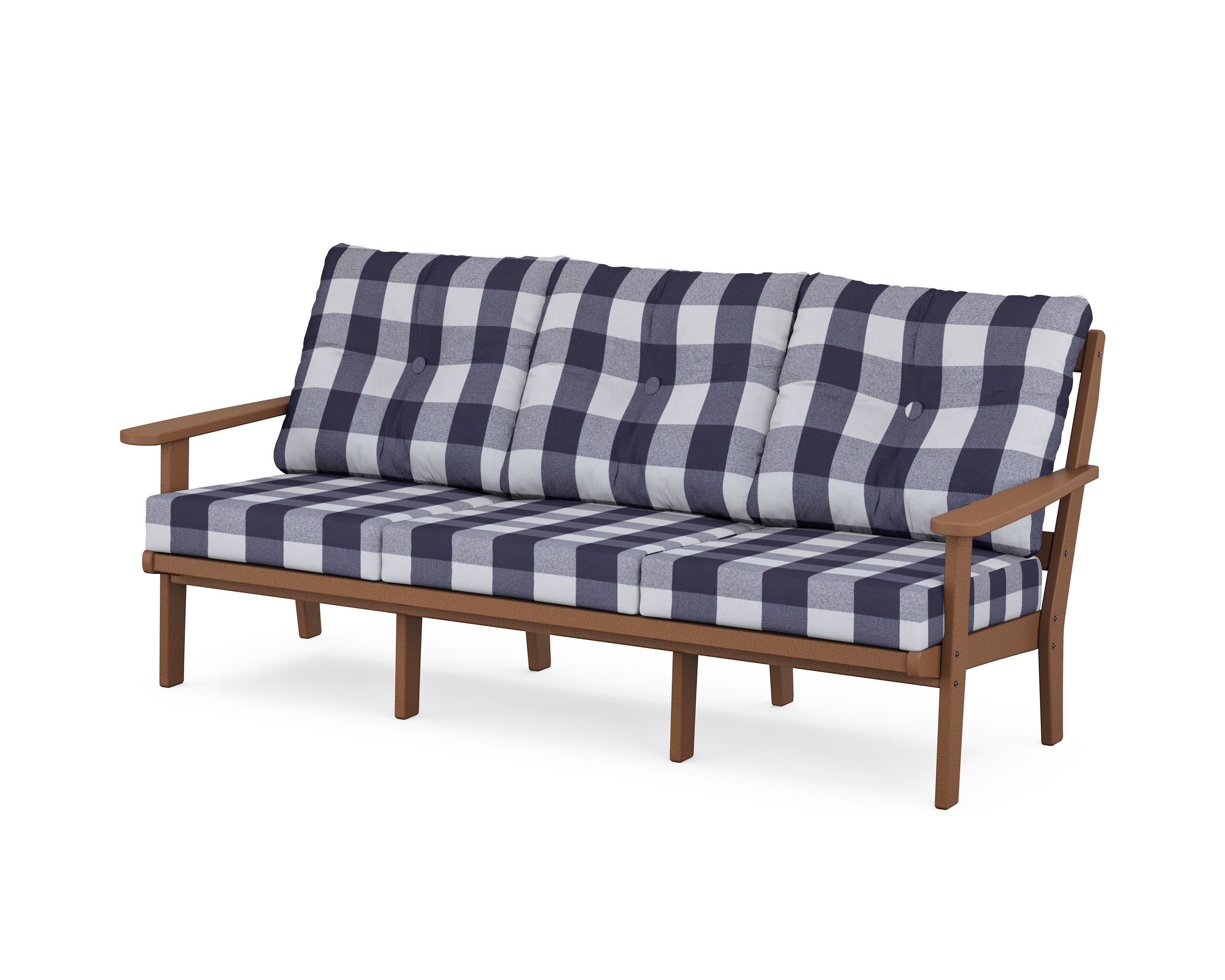Mission Deep Seating Sofa in Teak / Buffalo Plaid Navy