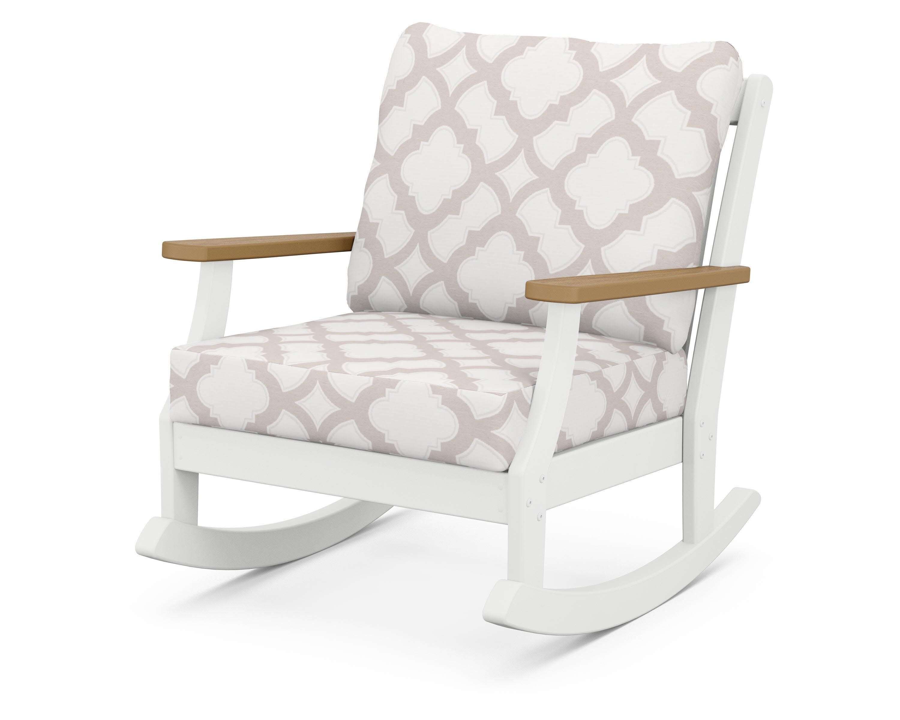 Braxton Deep Seating Rocking Chair in White / Natural / Trellis Dune Burlap