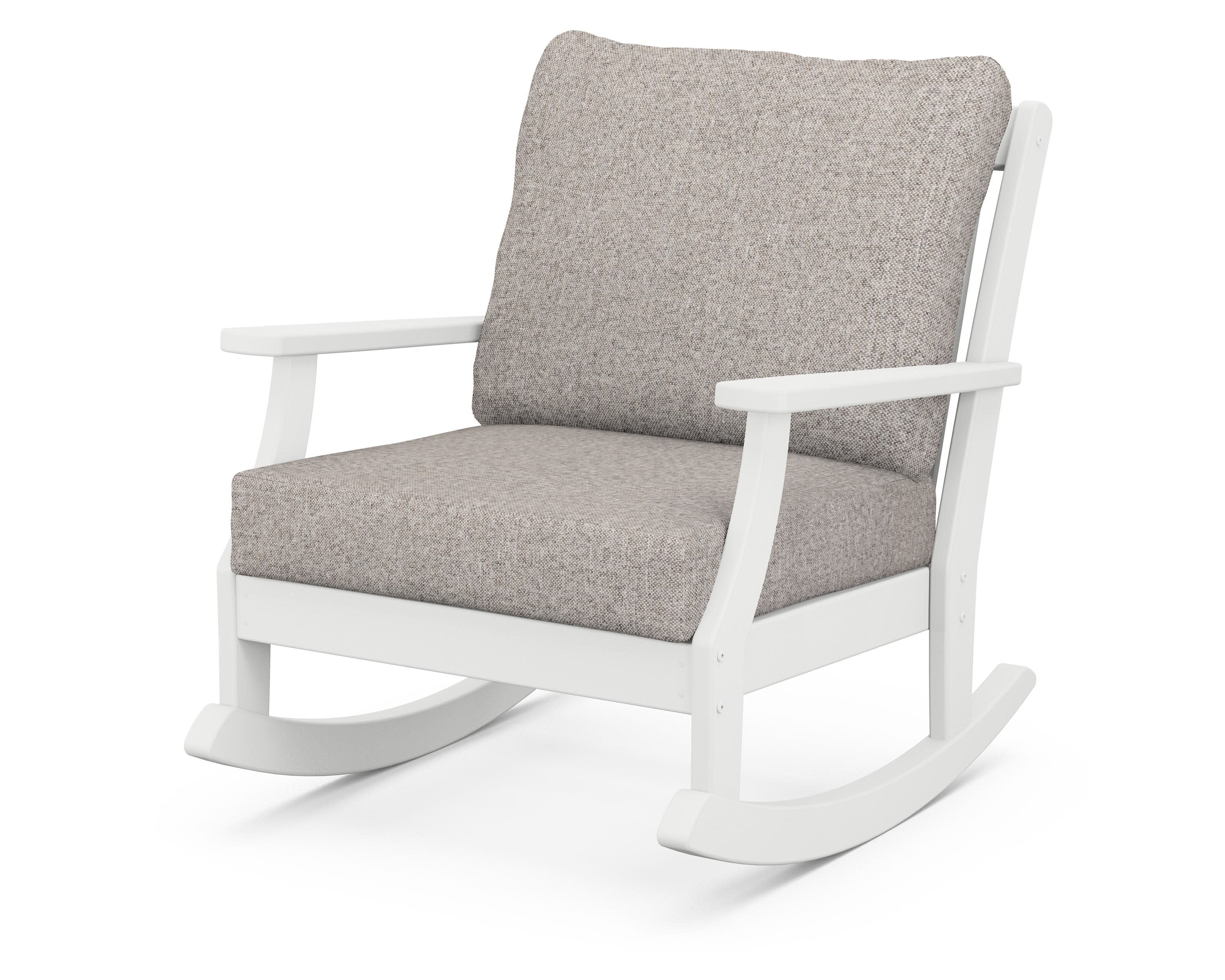Braxton Deep Seating Rocking Chair in White / Weathered Tweed