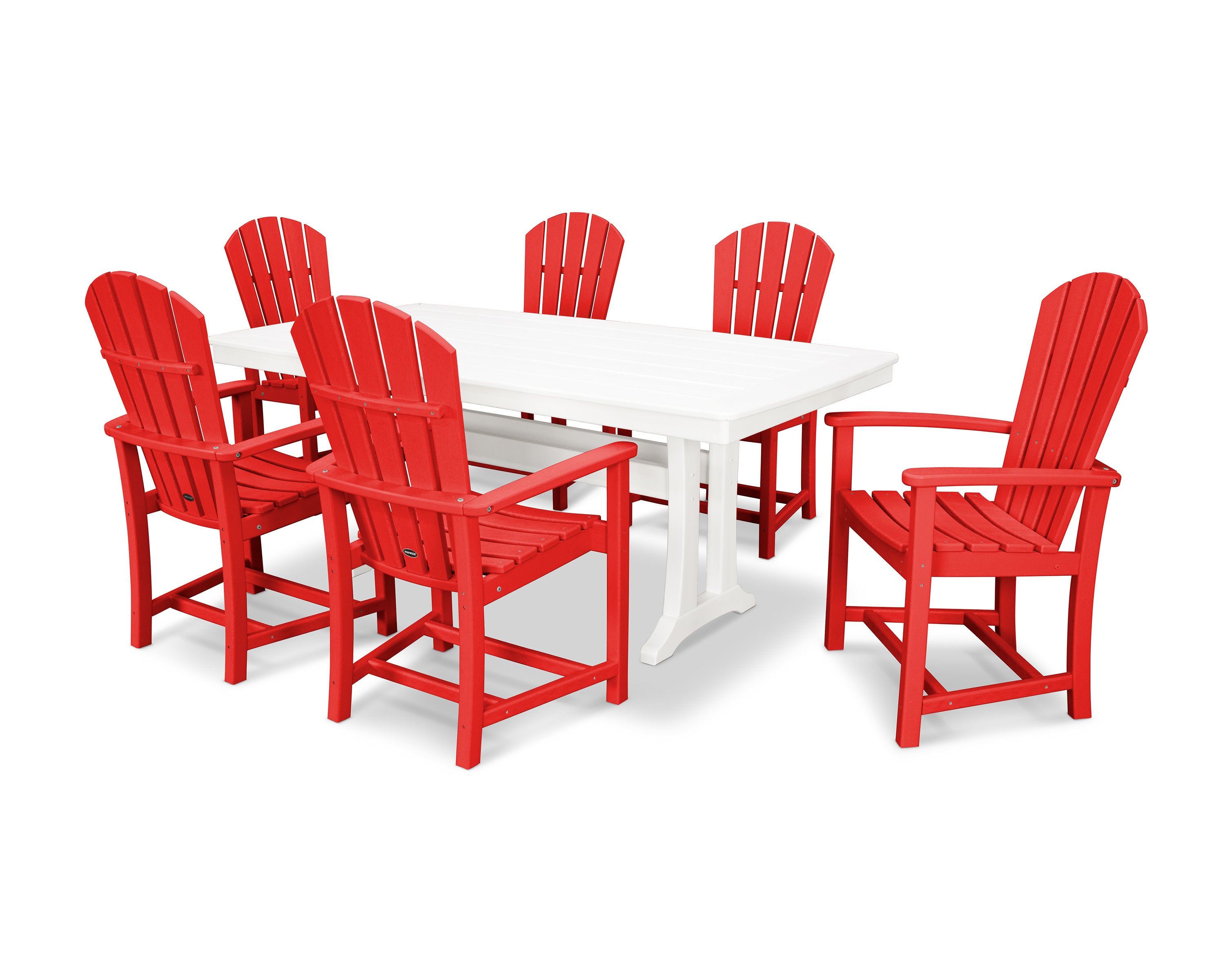 Palm Coast 7-Piece Dining Set with Trestle Legs in Sunset Red / White
