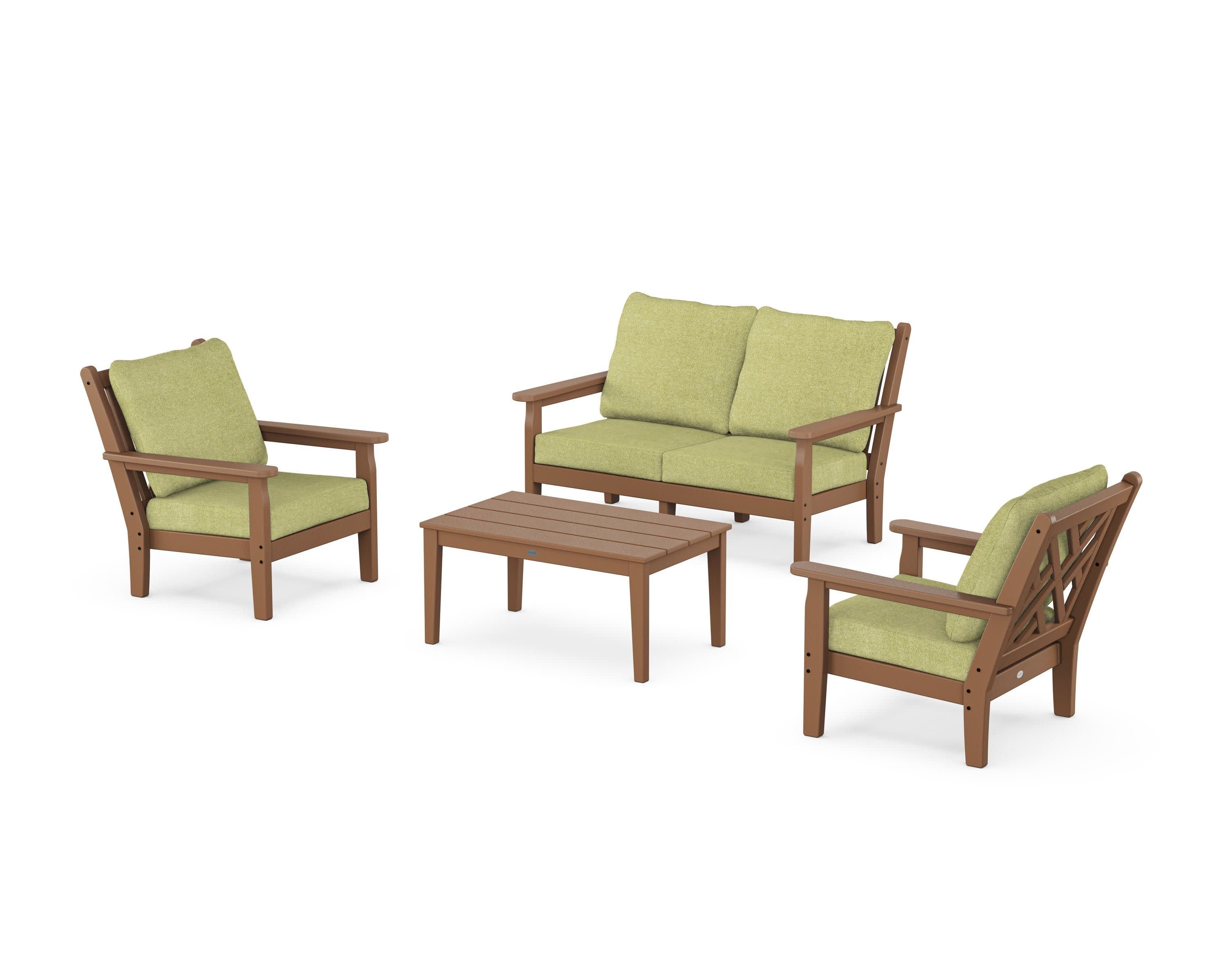 Chippendale 4-Piece Deep Seating Set with Loveseat in Teak / Chartreuse Boucle