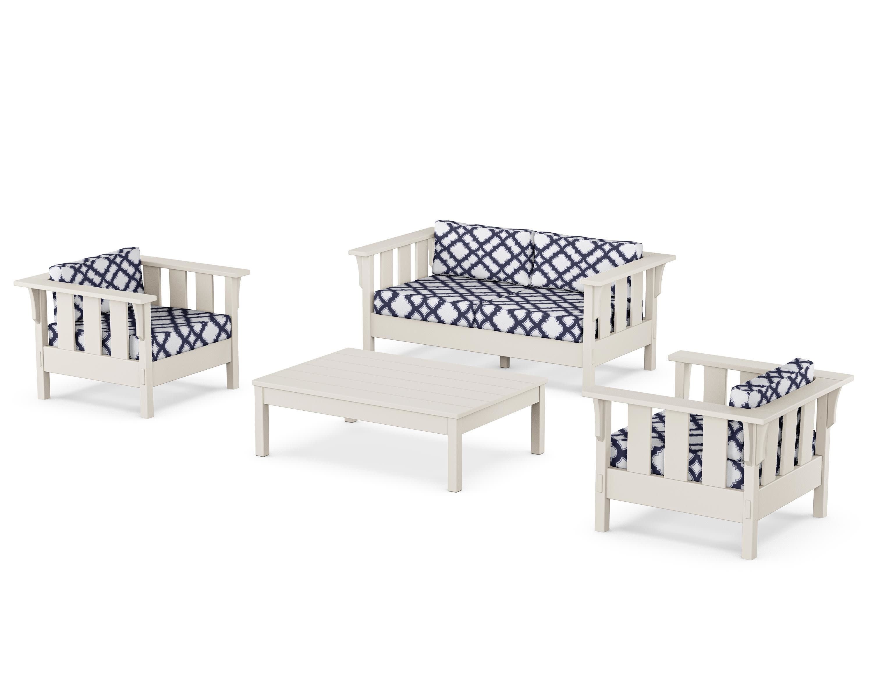 Acadia 4-Piece Deep Seating Set with Loveseat in Sand / Trellis Navy