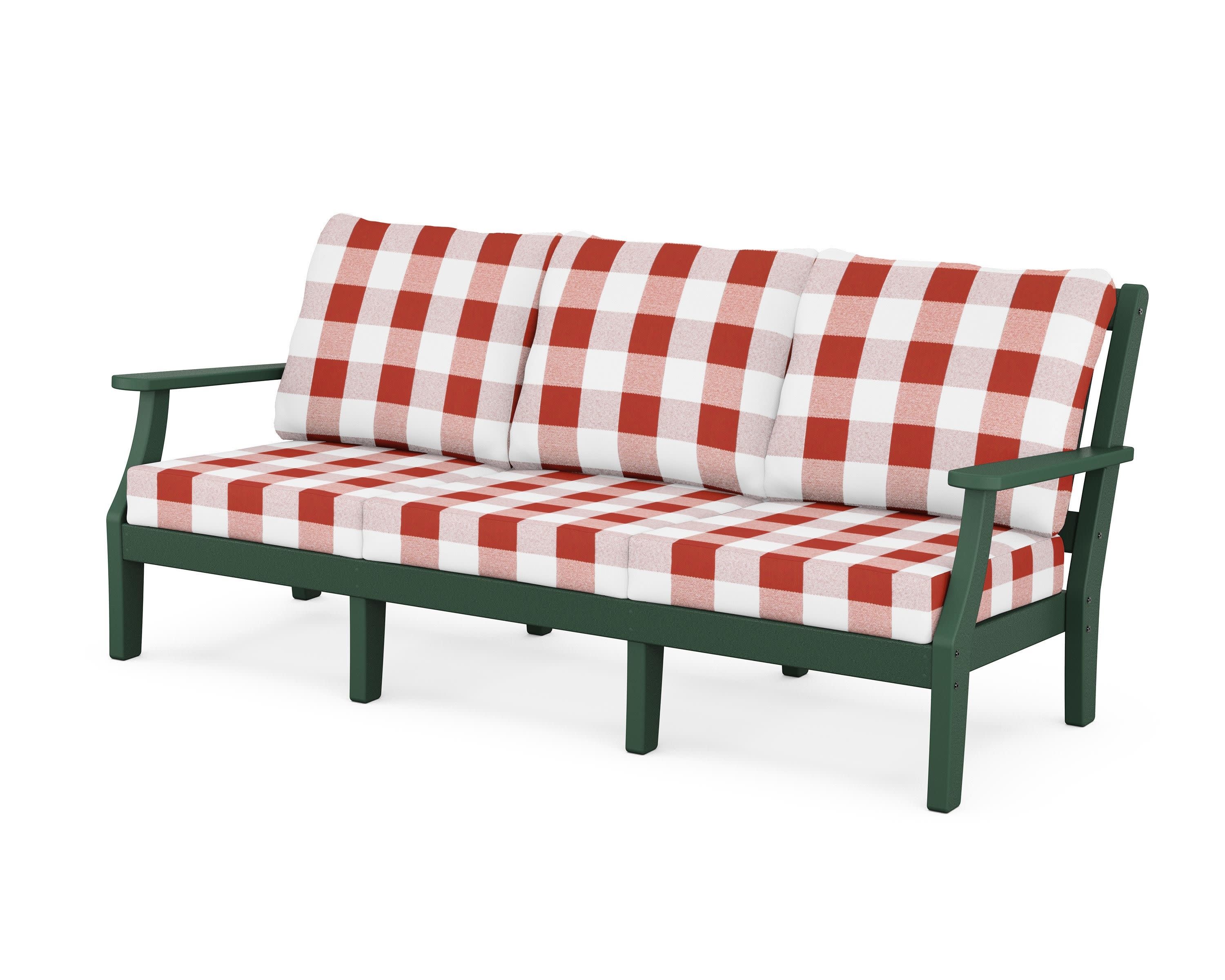 Chinoiserie Deep Seating Sofa in Green / Buffalo Plaid Crimson