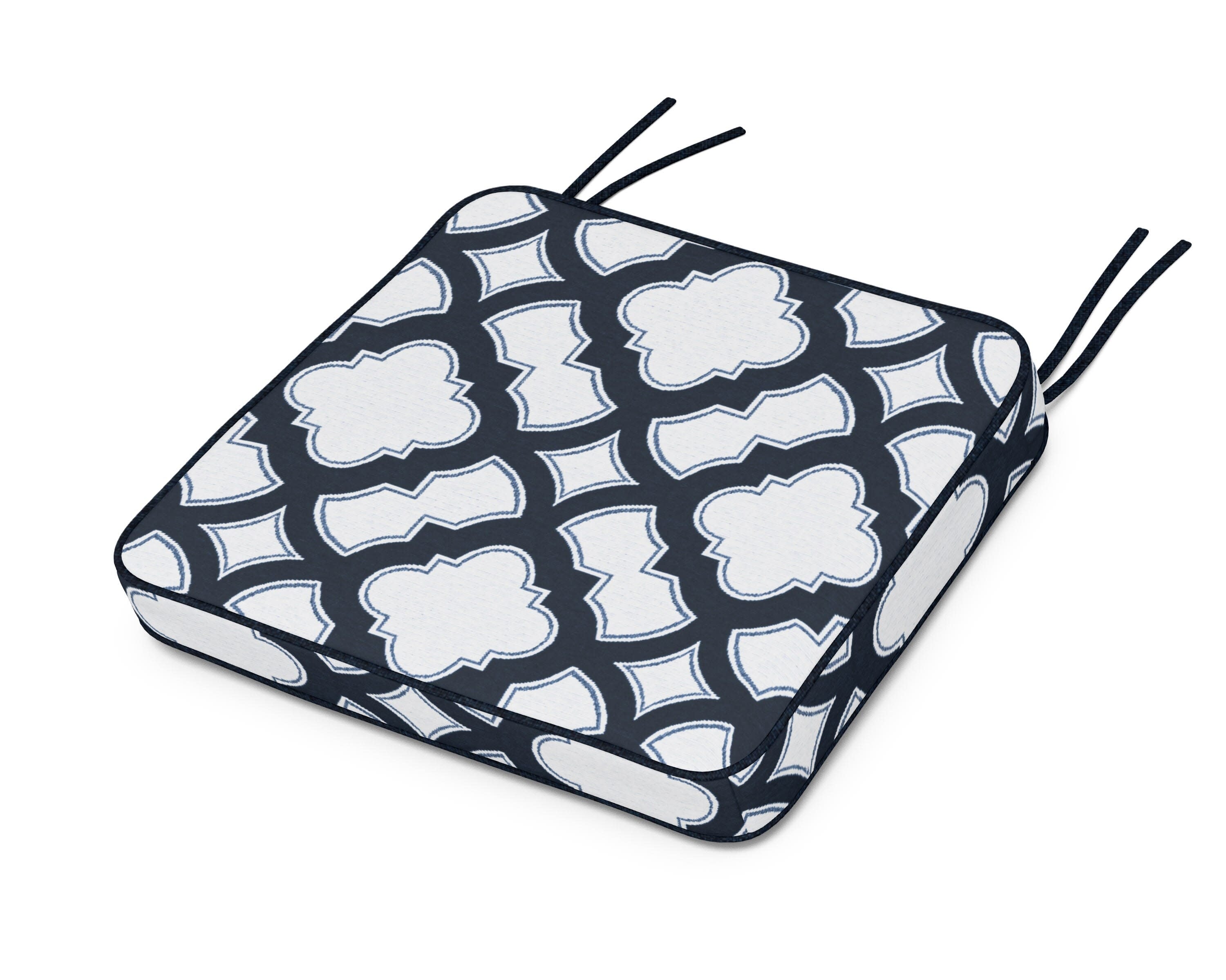 Chinoiserie Arm Chair Seat Cushion in Trellis Marine Indigo