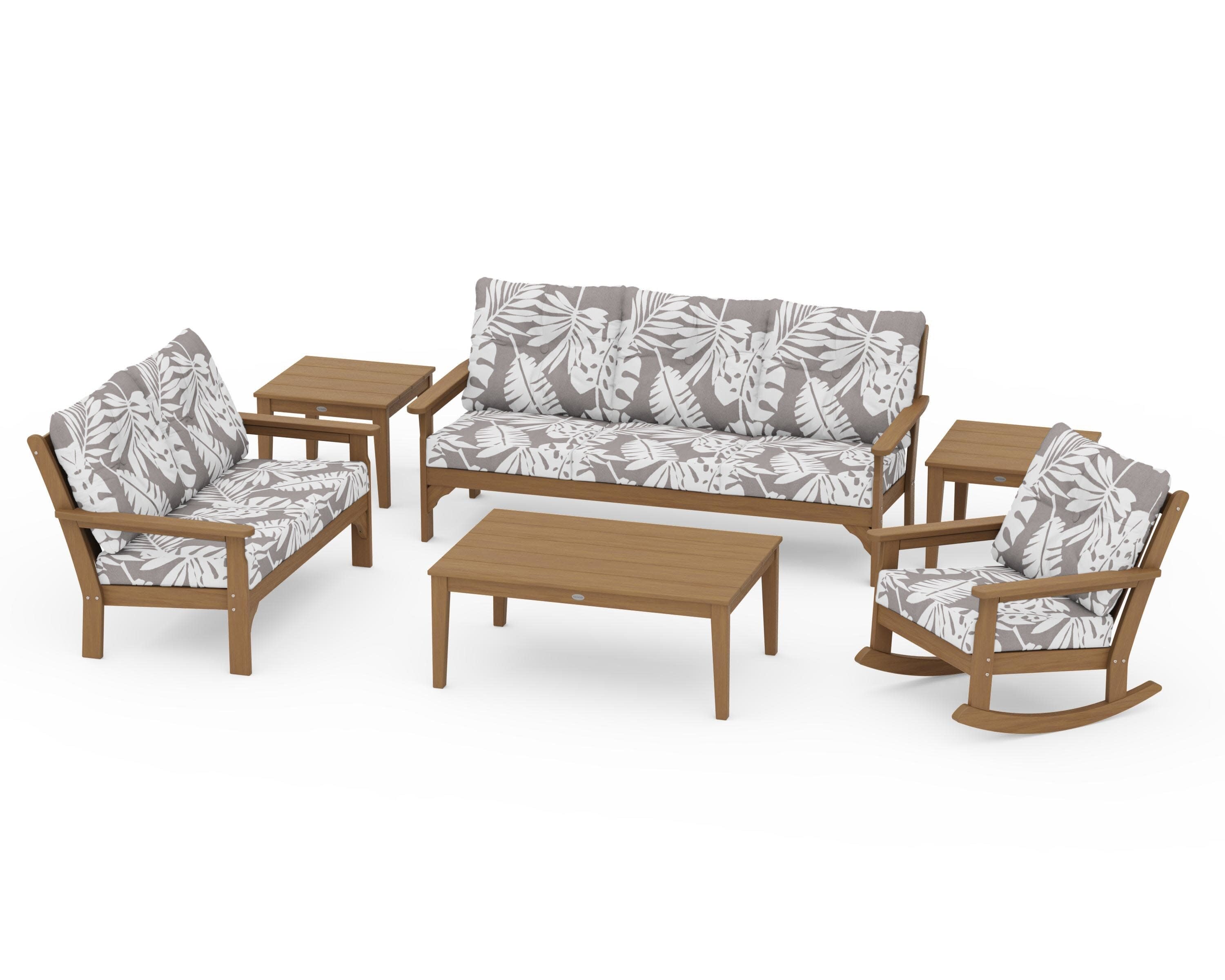 Vineyard 6-Piece Deep Seating Set in Natural / Leaf Grey Mist
