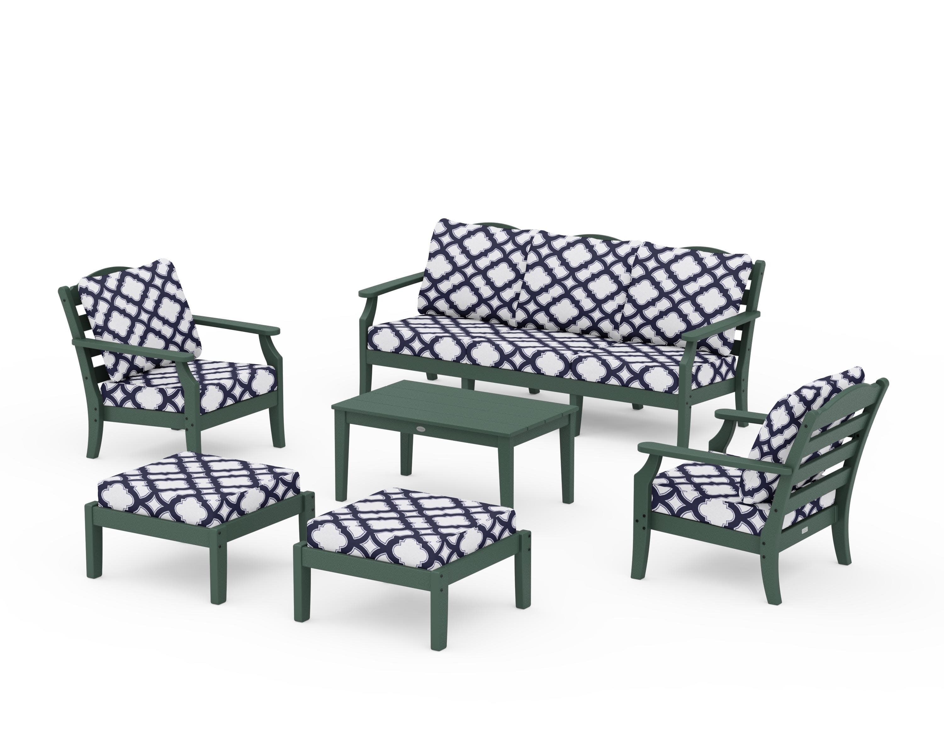 Savannah 6-Piece Lounge Sofa Set in Green / Trellis Navy