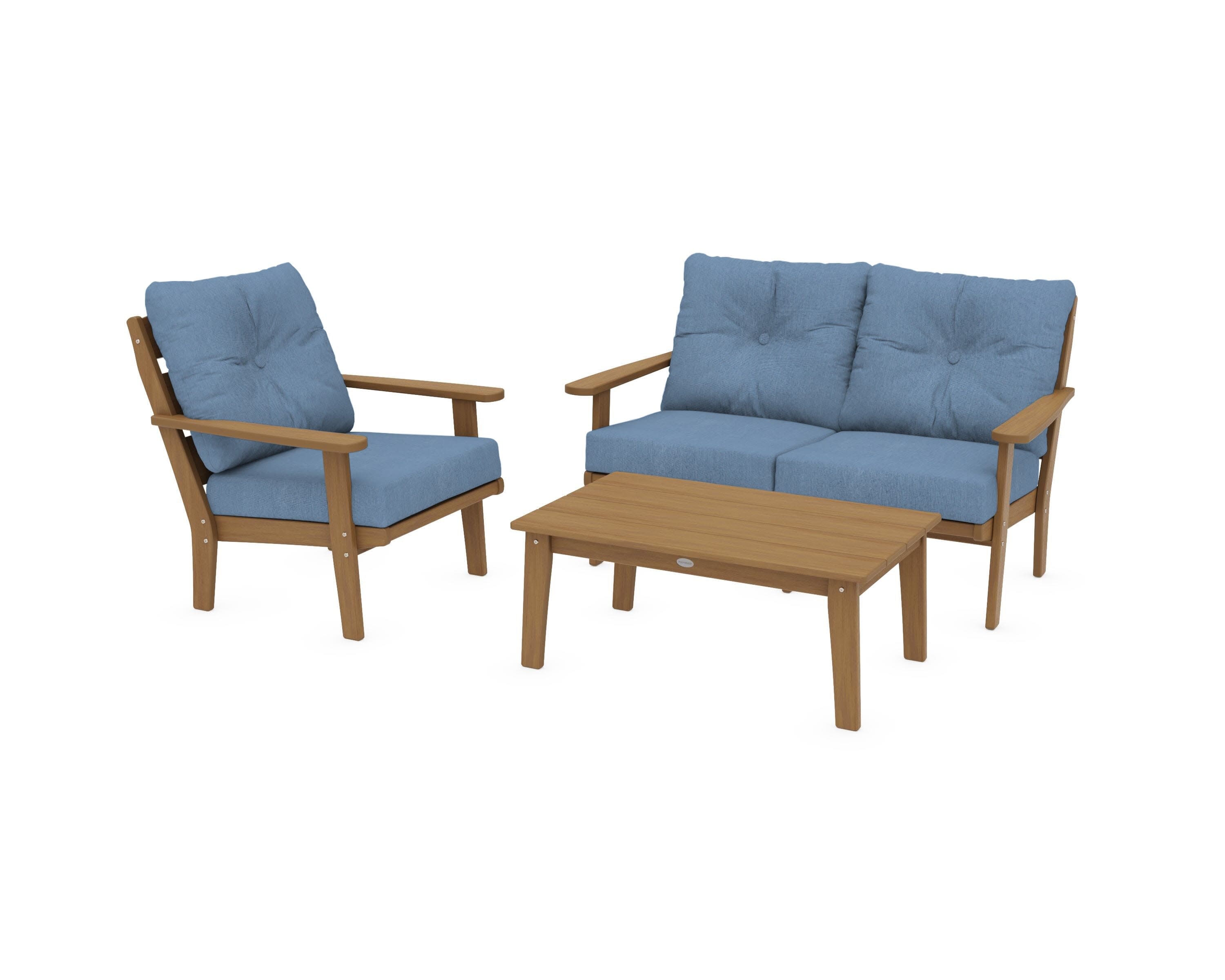 Lakeside 3-Piece Deep Seating Set in Natural / Sky Blue