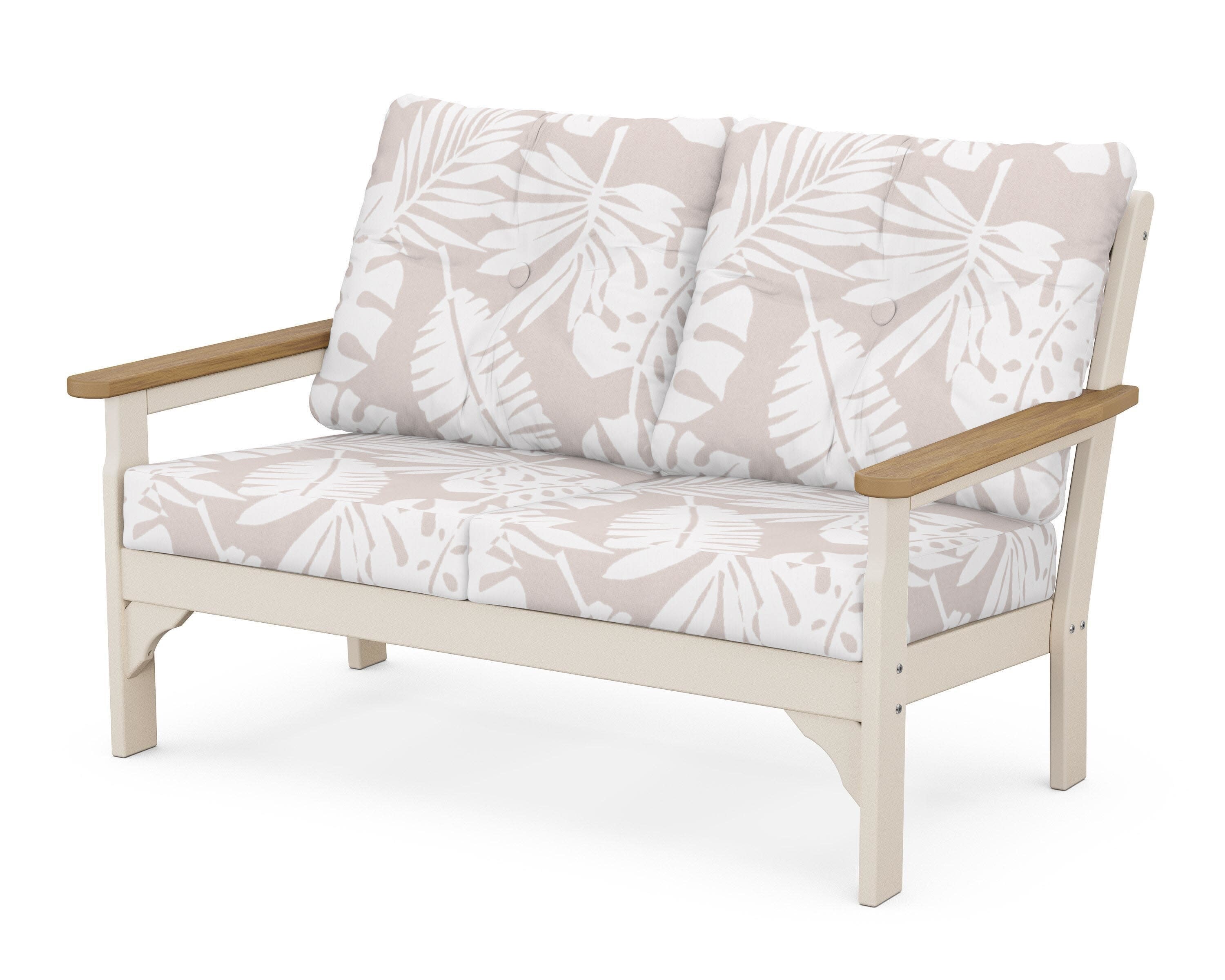 Vineyard Deep Seating Loveseat in Sand / Natural / Leaf Dune Burlap