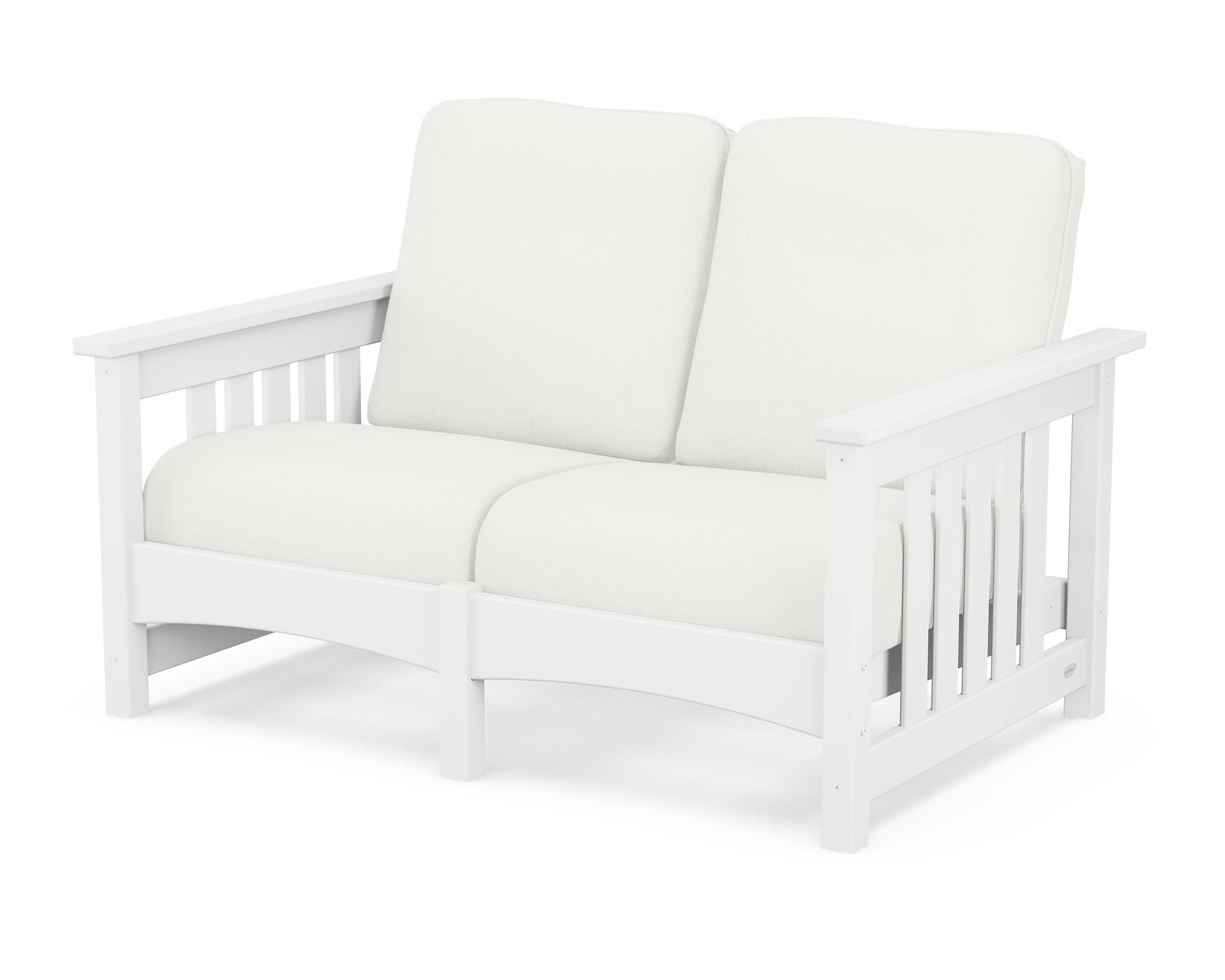 Club Mission Loveseat in White / Natural Linen