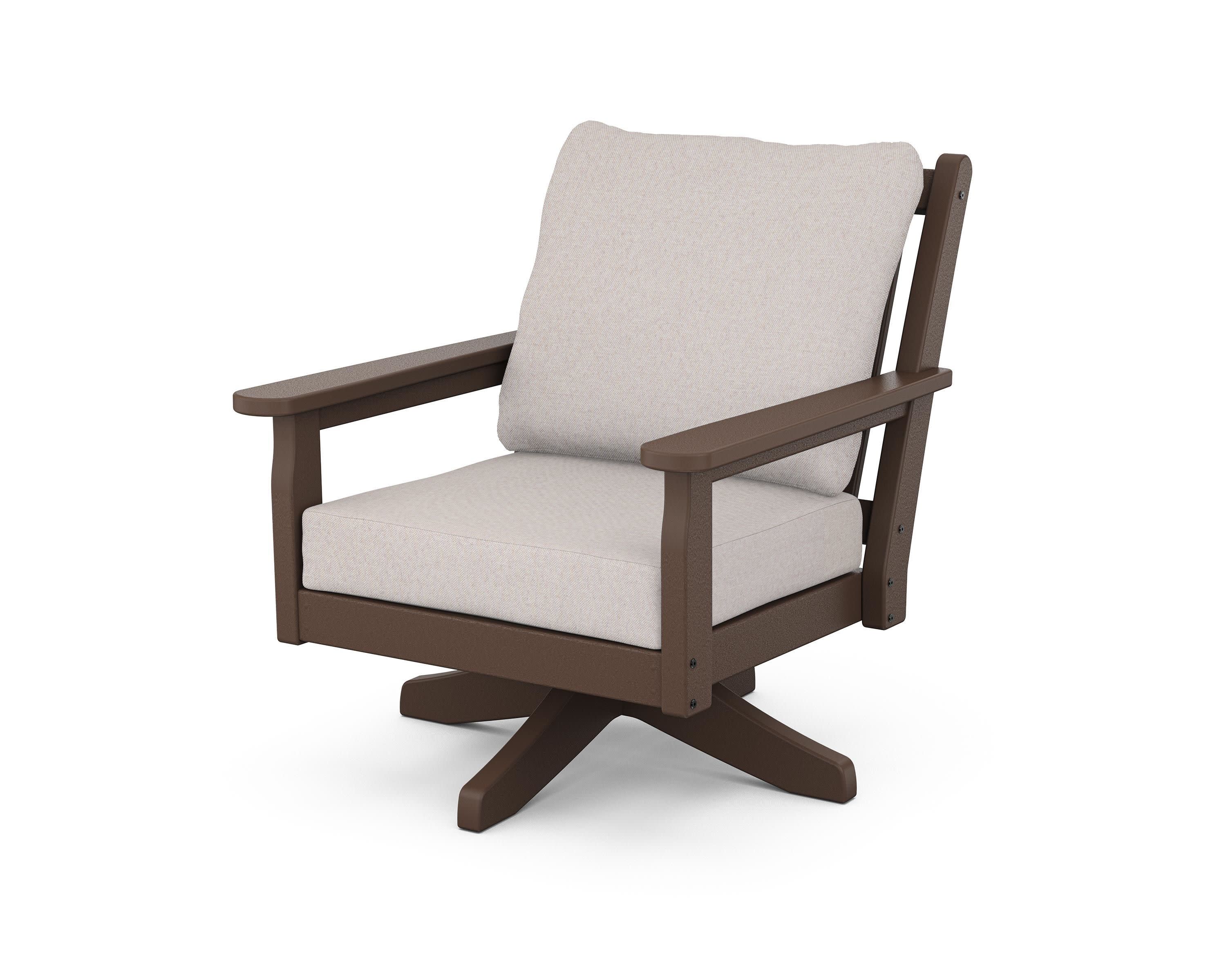 Chippendale Deep Seating Swivel Chair in Mahogany / Dune Burlap