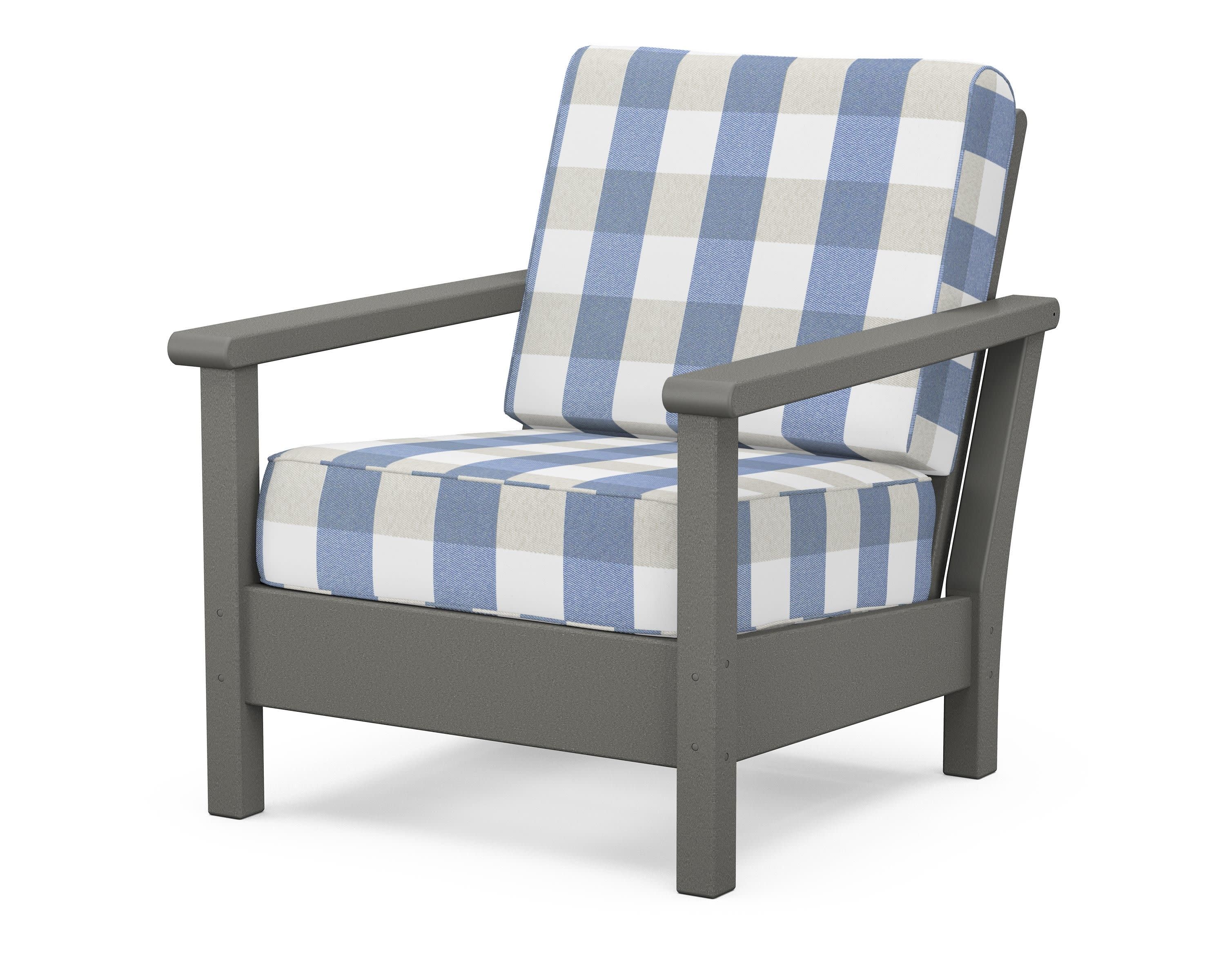 Harbour Deep Seating Chair in Slate Grey / Buffalo Plaid Sky Blue