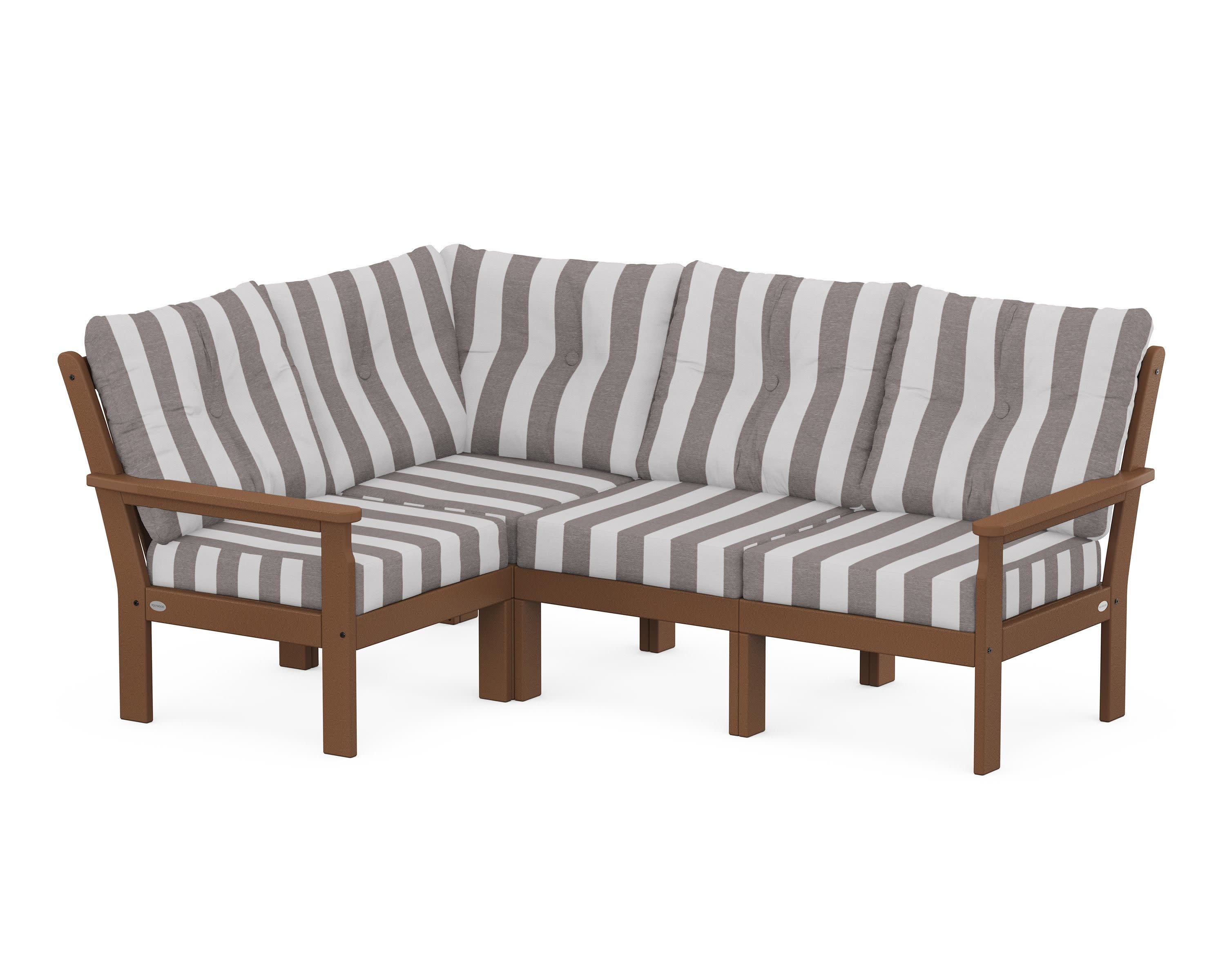 Vineyard 4-Piece Sectional in Teak / Cabana Stripe Grey Mist