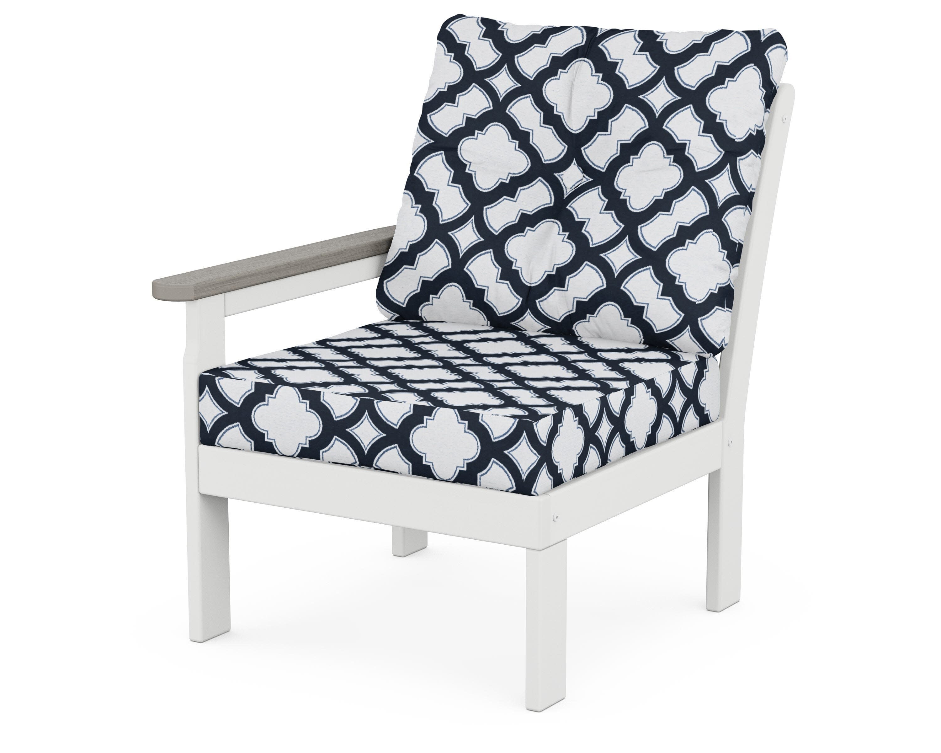 Vineyard Modular Left Arm Chair in White / Driftwood / Trellis Marine Indigo