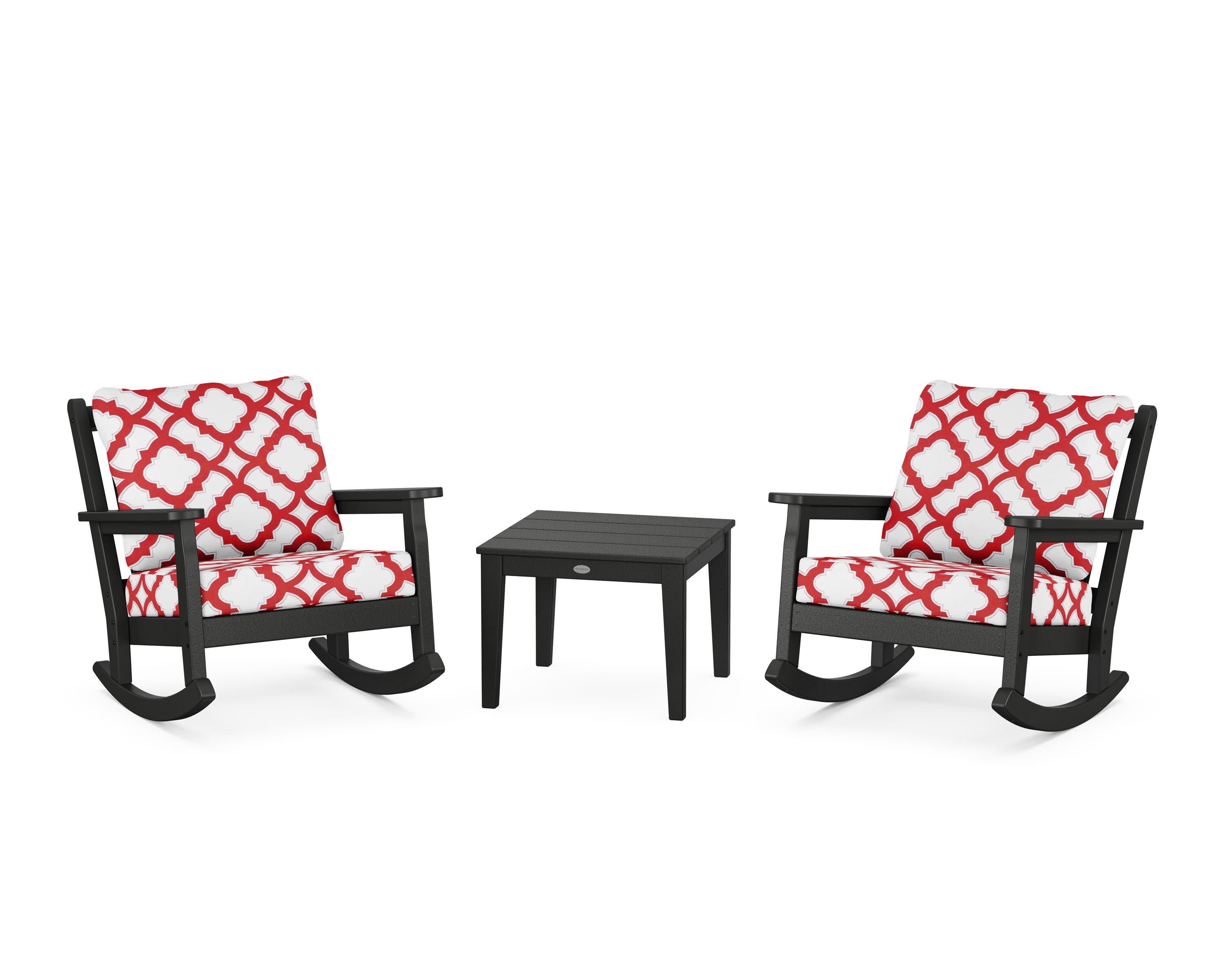 Chippendale 3-Piece Deep Seating Rocker Set in Black / Trellis Crimson