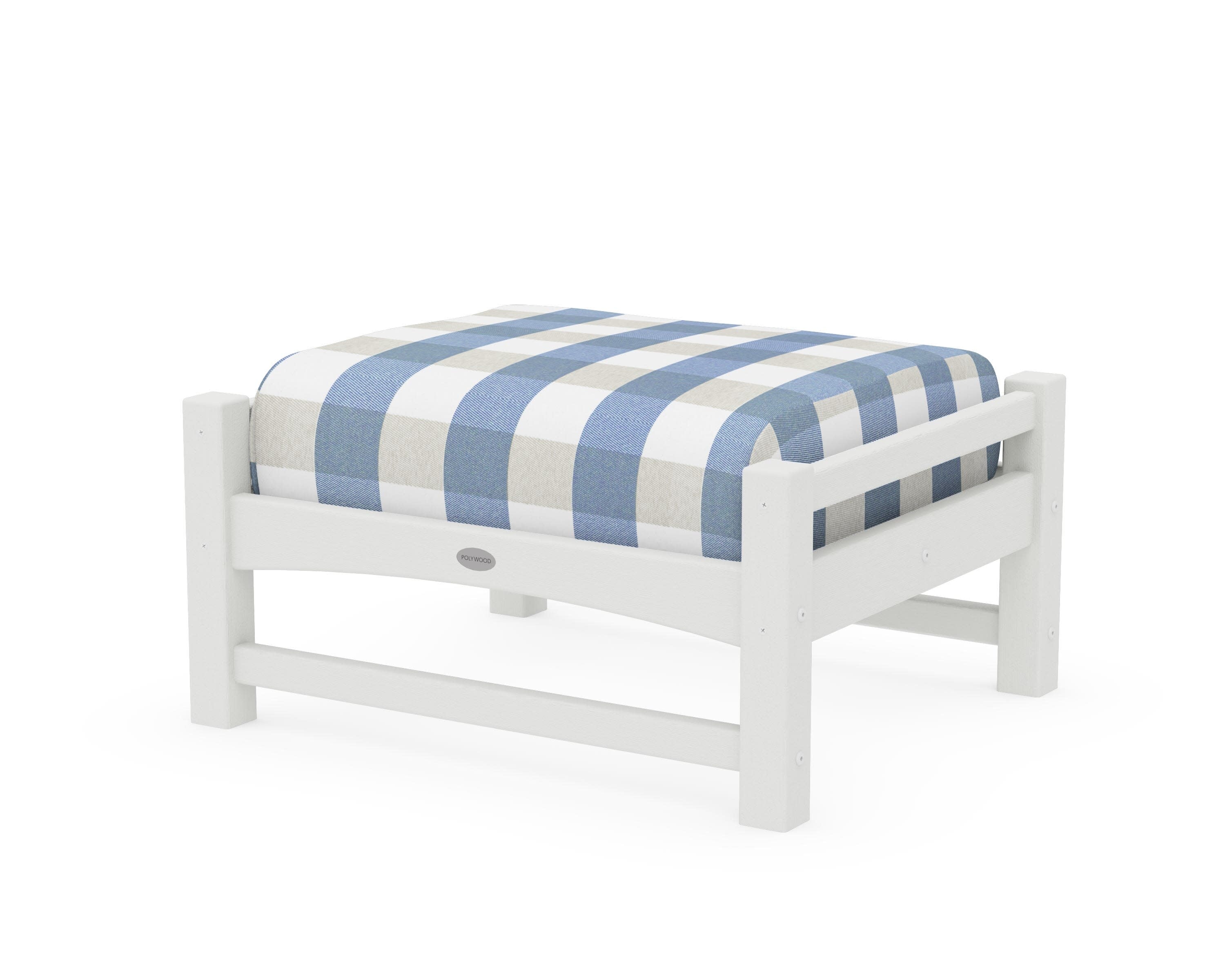 Club Ottoman in Vintage White / Buffalo Plaid Sky Blue