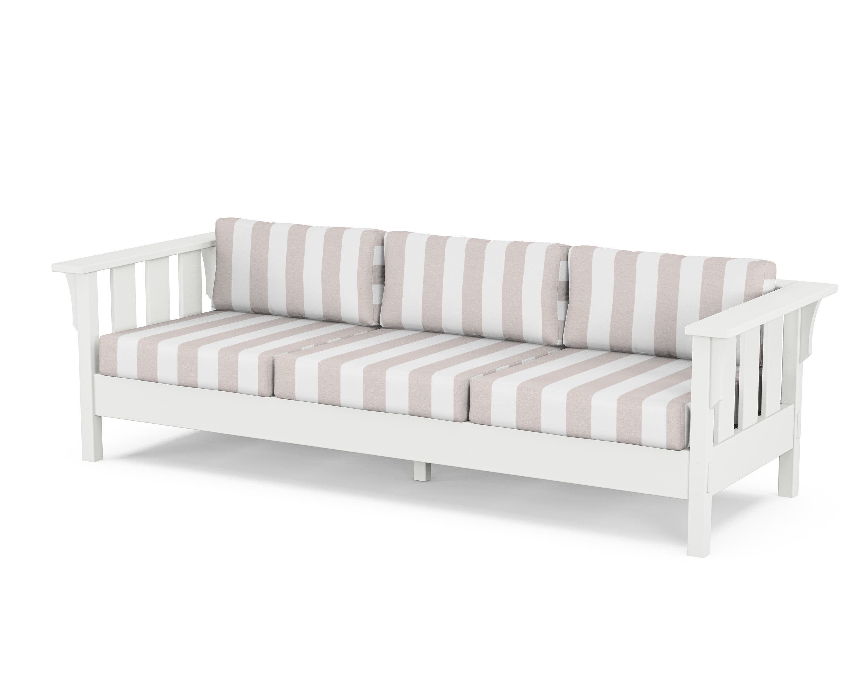 Acadia Deep Seating Sofa in White / Cabana Stripe Dune Burlap