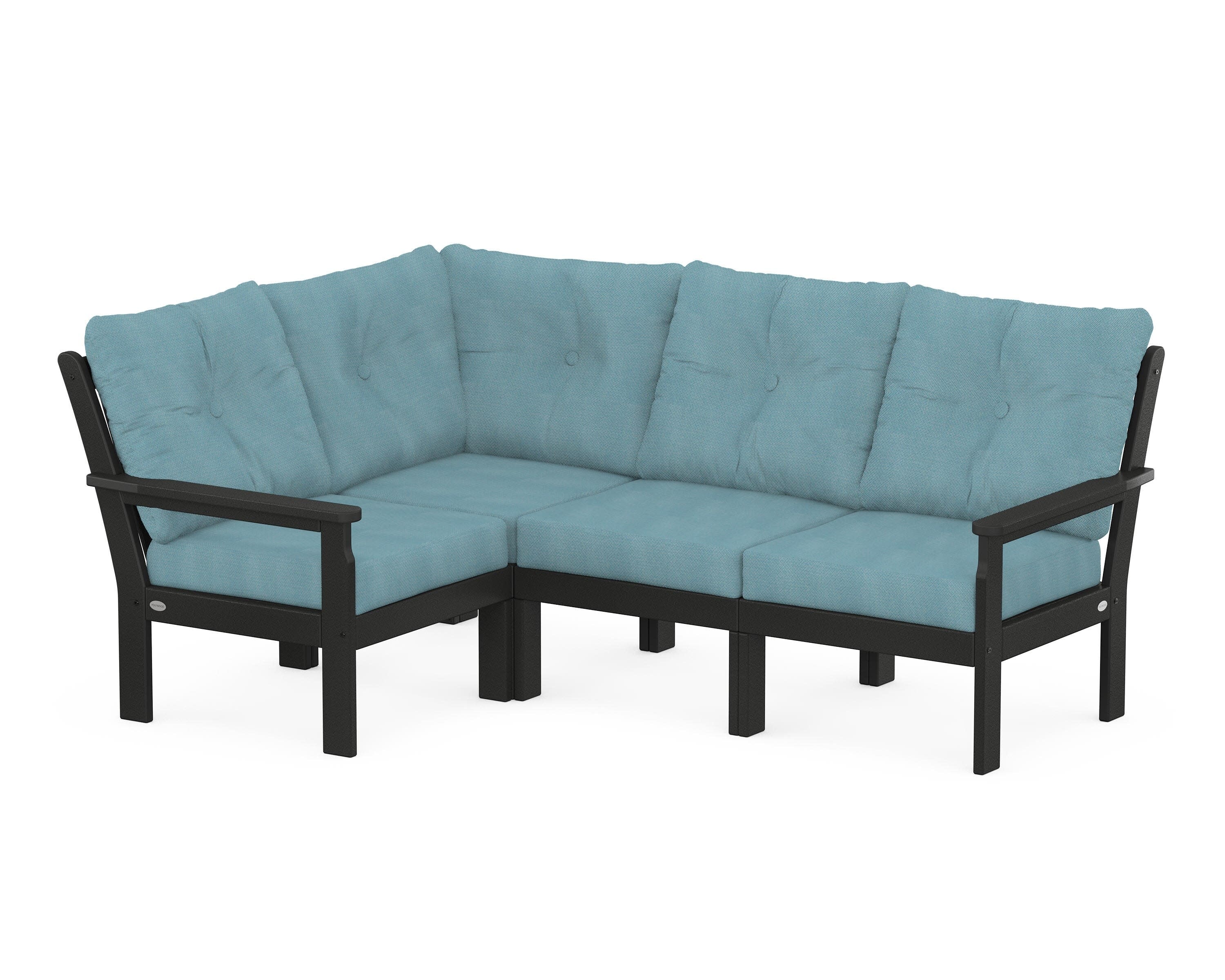 Vineyard 4-Piece Sectional in Black / Lattice Sky Blue