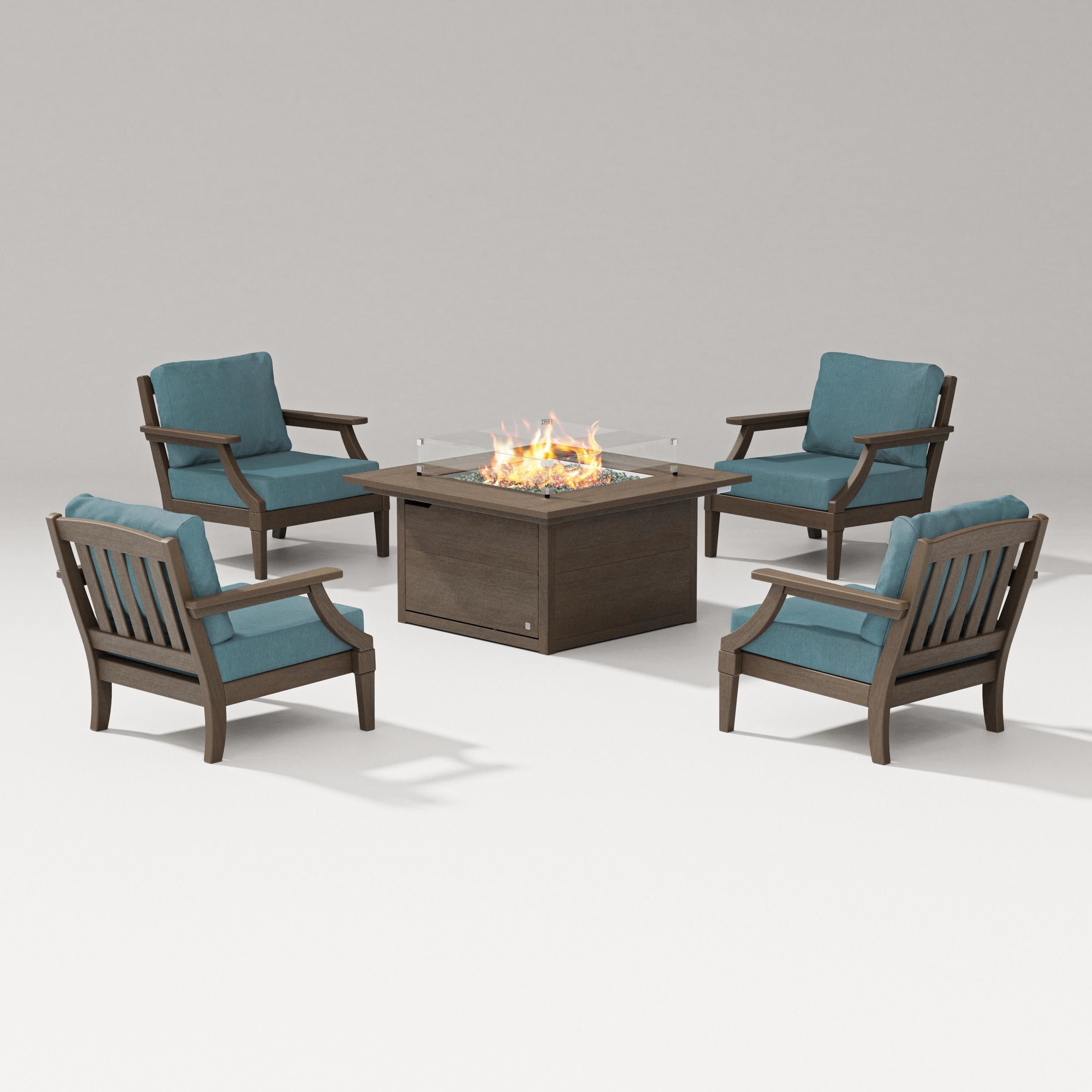 Estate 5-Piece Lounge Fire Table Set in Kona / Ocean Teal