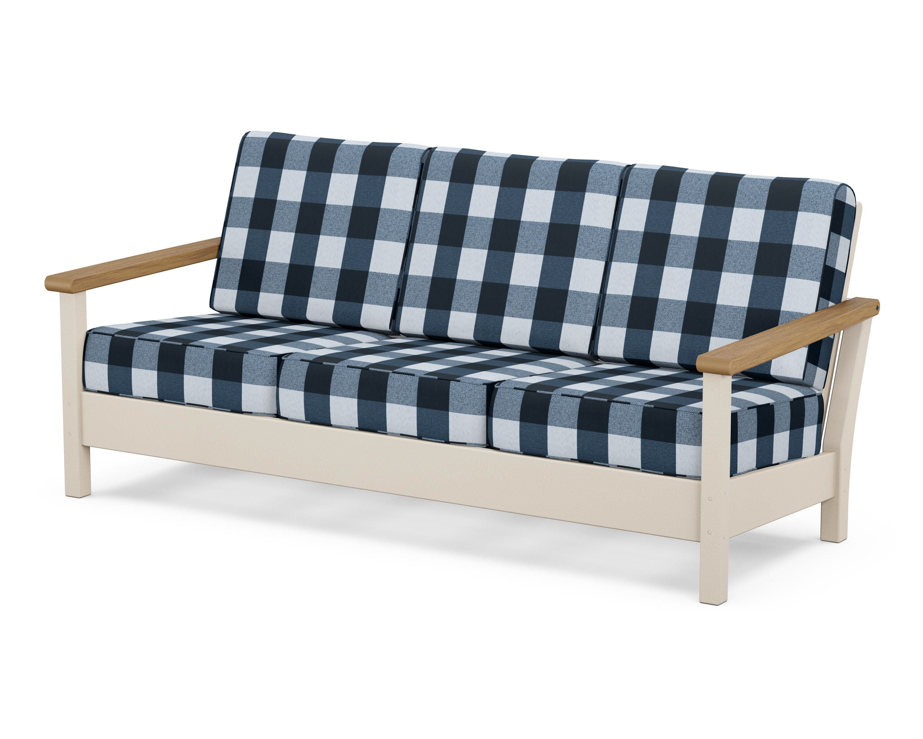 Harbour Deep Seating Sofa in Sand / Natural / Buffalo Plaid Marine Indigo