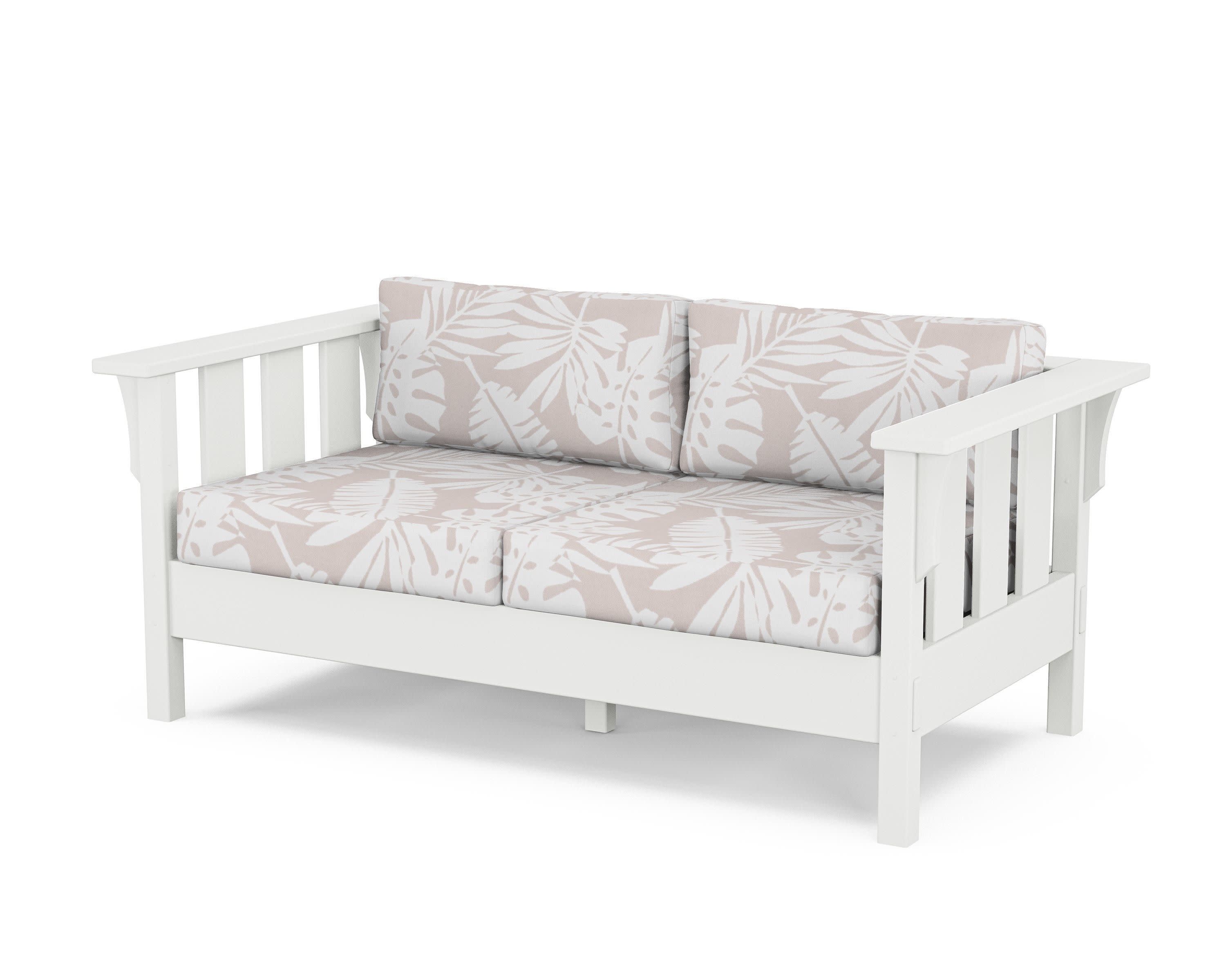Acadia Deep Seating Loveseat in White / Leaf Dune Burlap